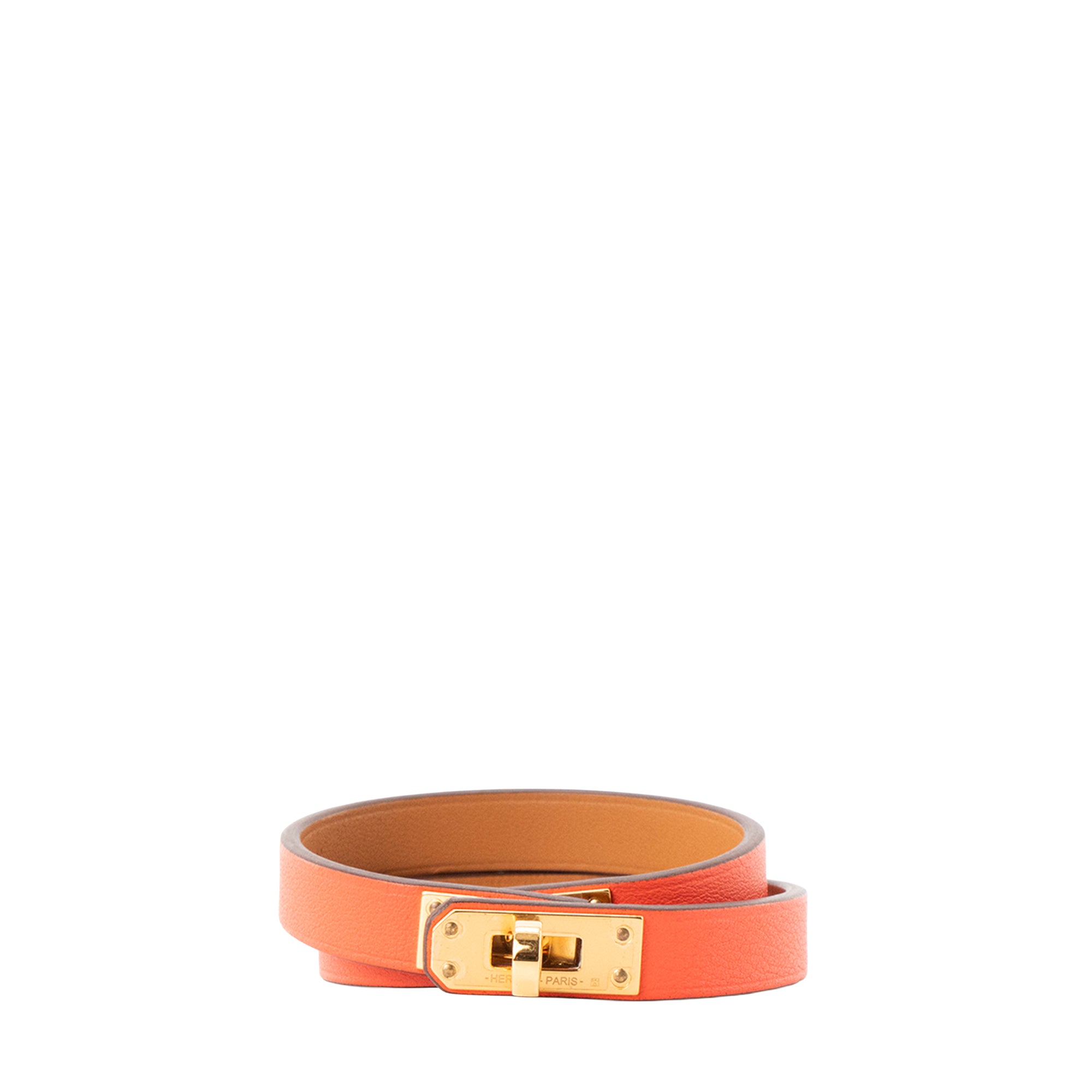 HERMÈS - Bracelet Mini Kelly double tour Hermès en cuir orange (T1)