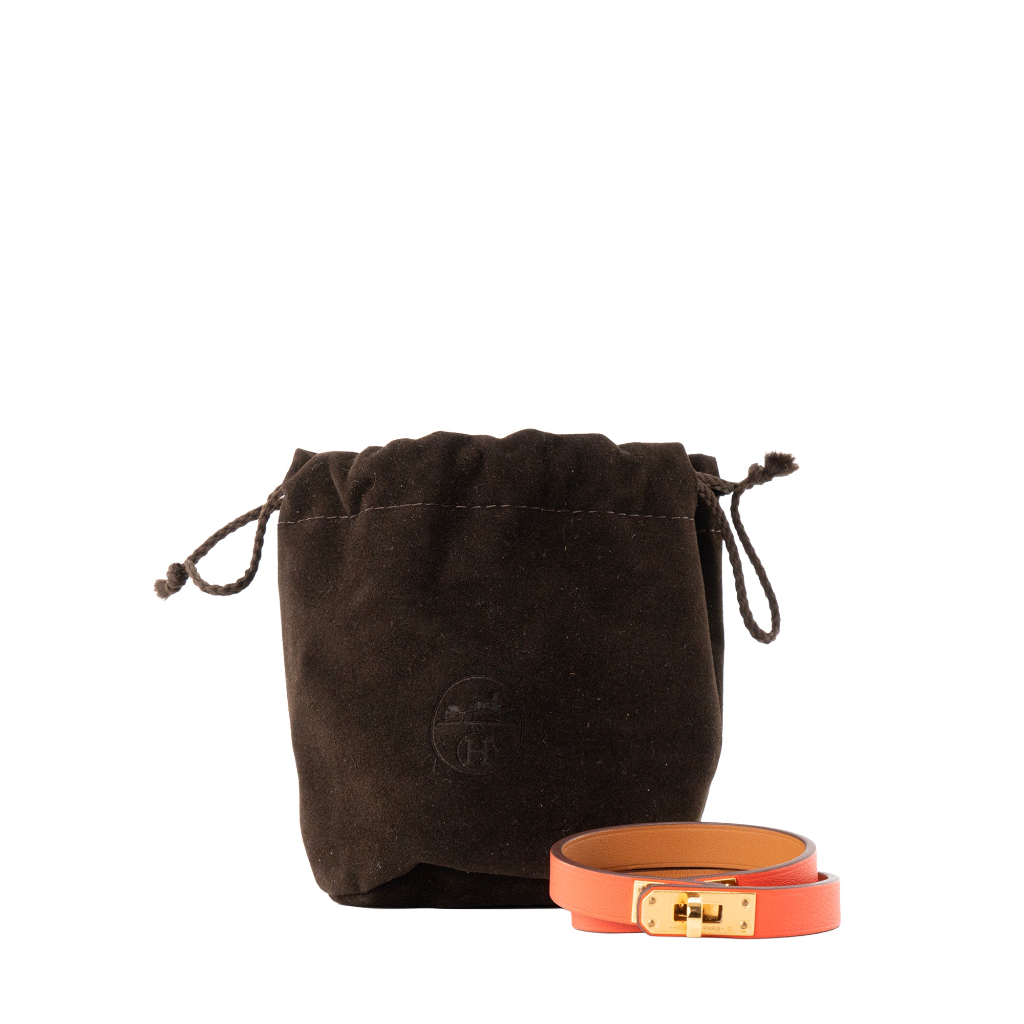 HERMÈS - Bracelet Mini Kelly double tour Hermès en cuir orange (T1)