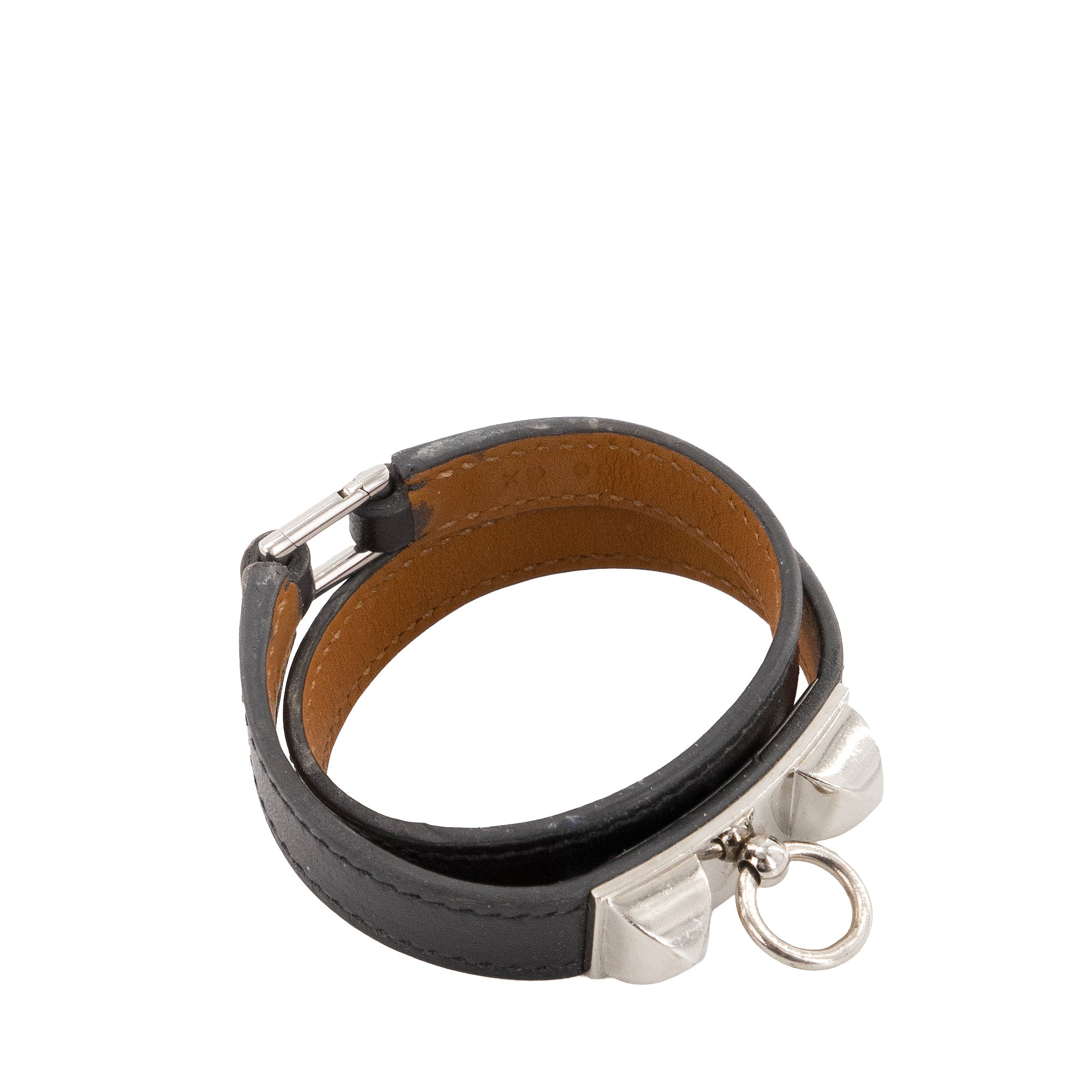 HERMÈS - Bracelet Rivale double tour Hermès en cuir noir (XS)