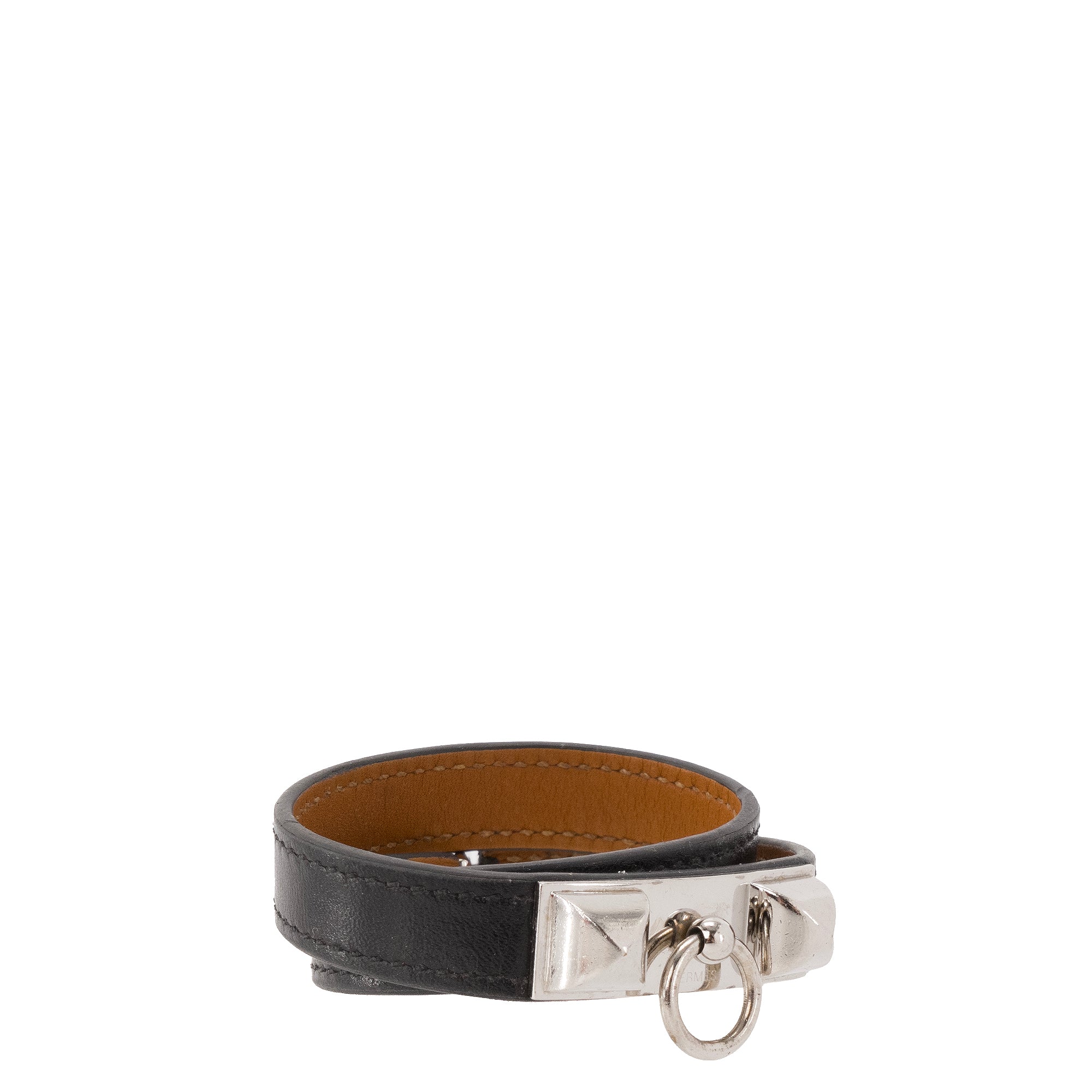 HERMÈS - Bracelet Rivale double tour Hermès en cuir noir (XS)