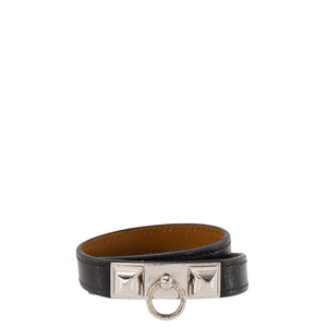 HERMÈS - Bracelet Rivale double tour Hermès en cuir noir (XS)
