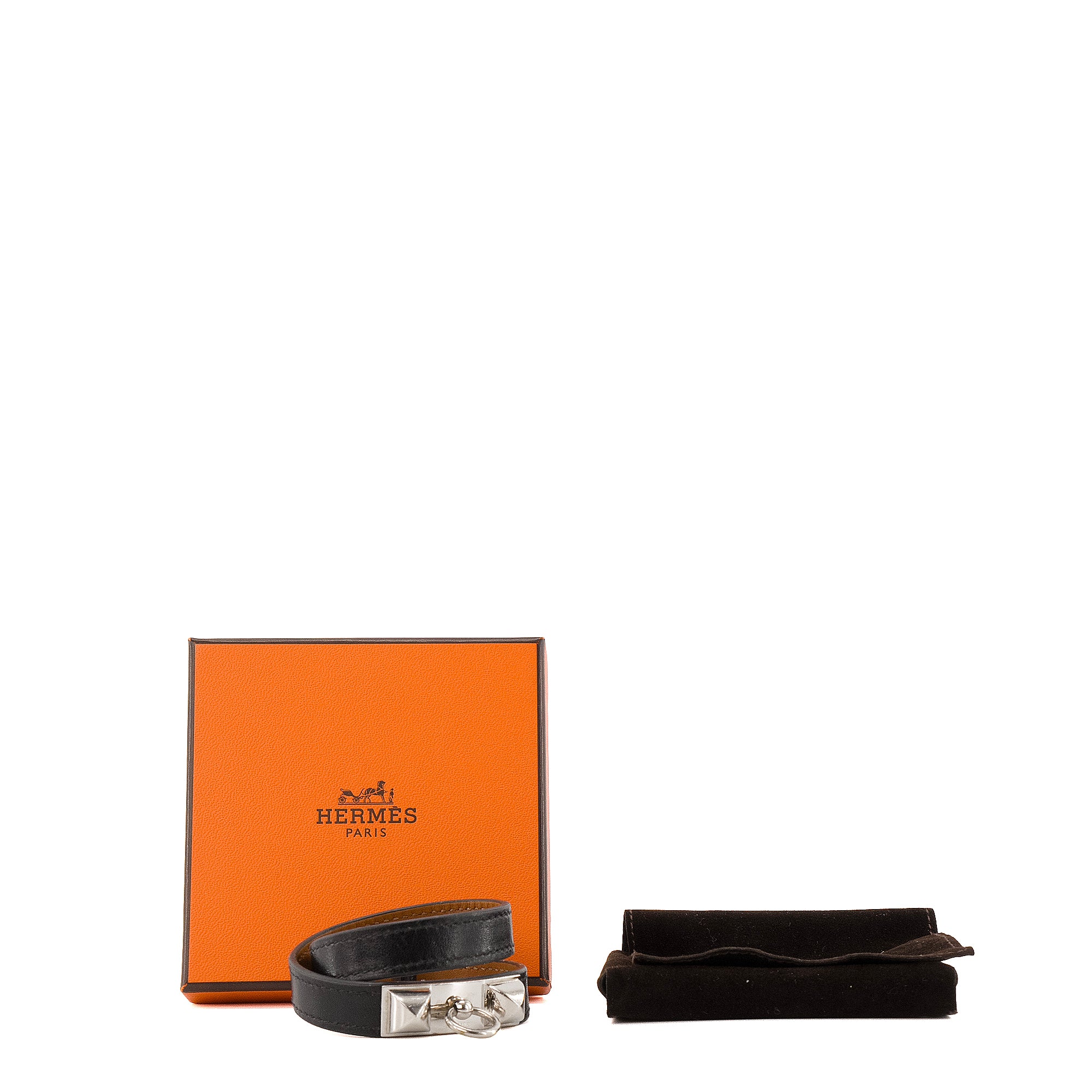 HERMÈS - Bracelet Rivale double tour Hermès en cuir noir (XS)