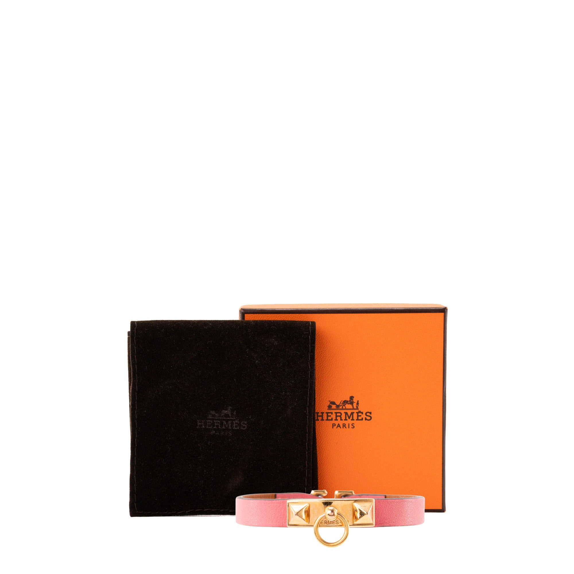 HERMÈS - Bracelet Rivale Hermès en cuir lisse rose (T3)
