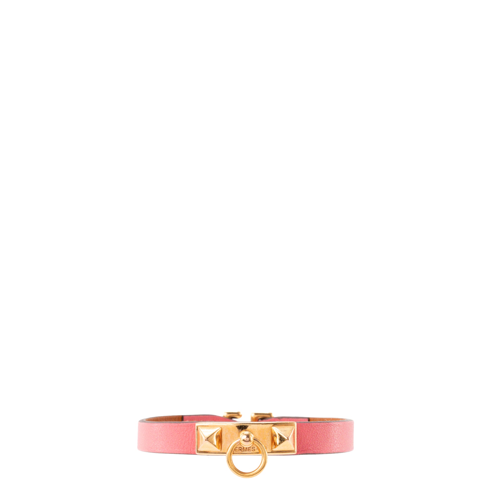 HERMÈS - Bracelet Rivale Hermès en cuir lisse rose (T3)