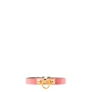 HERMÈS - Bracelet Rivale Hermès en cuir lisse rose (T3)