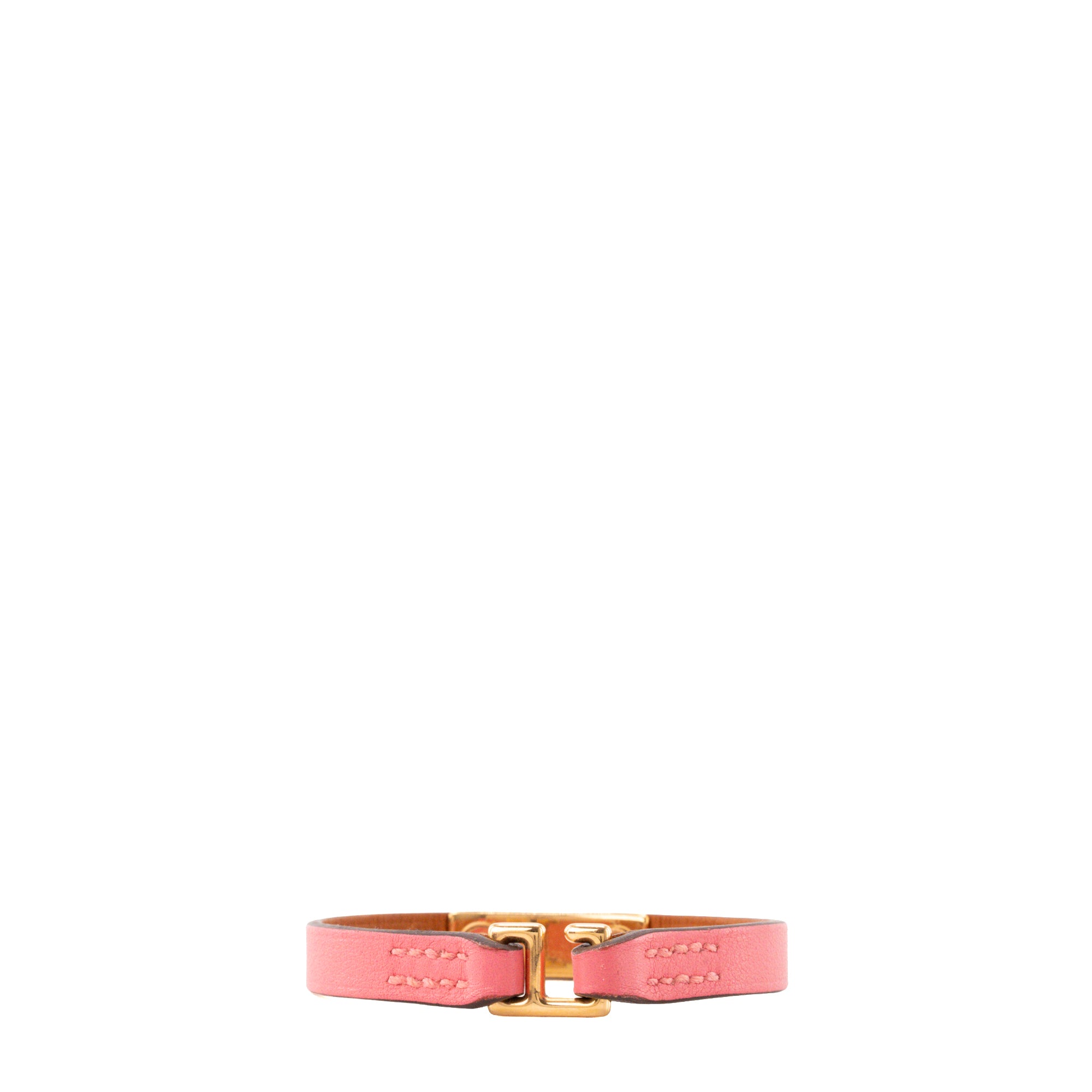 HERMÈS - Bracelet Rivale Hermès en cuir lisse rose (T3)