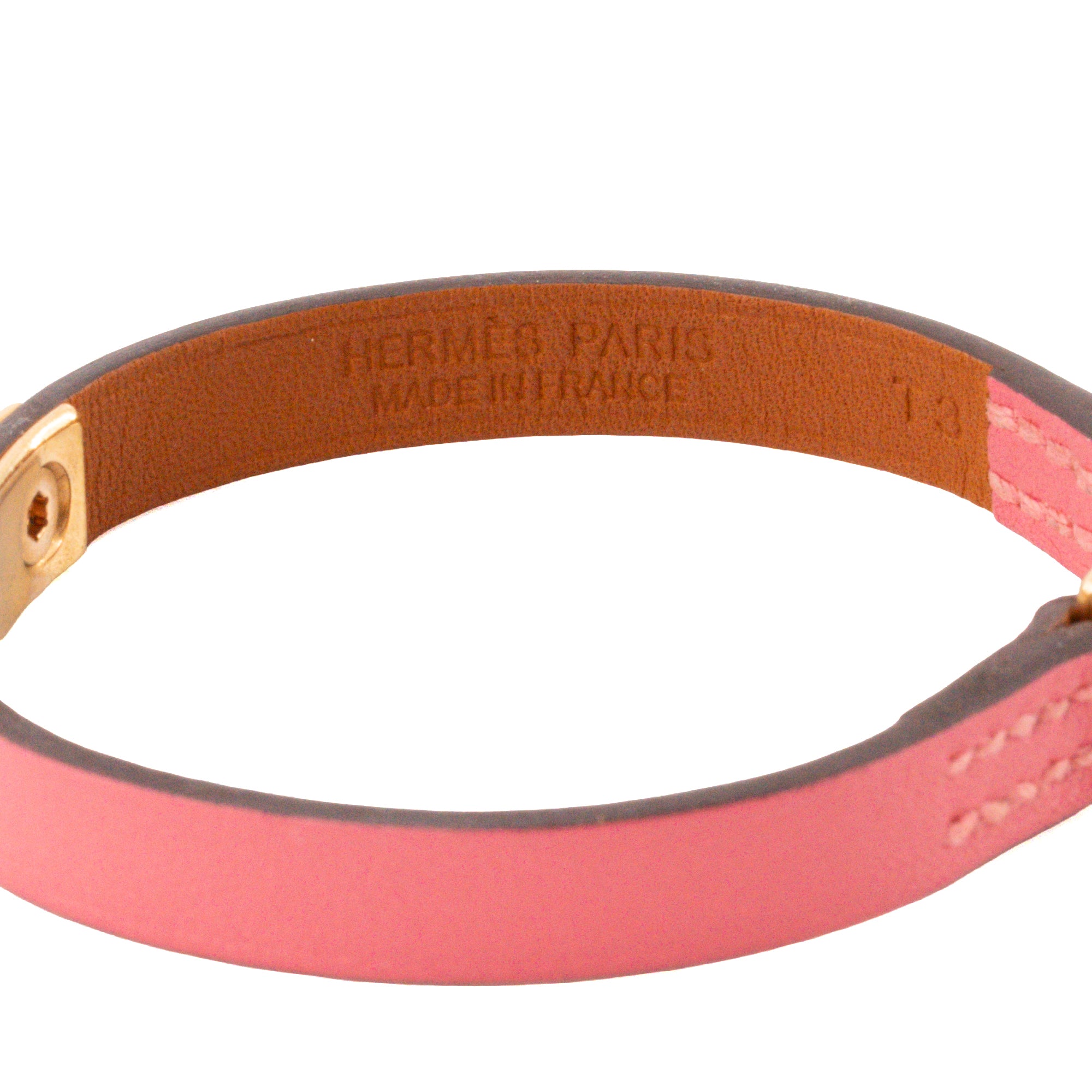 HERMÈS - Bracelet Rivale Hermès en cuir lisse rose (T3)