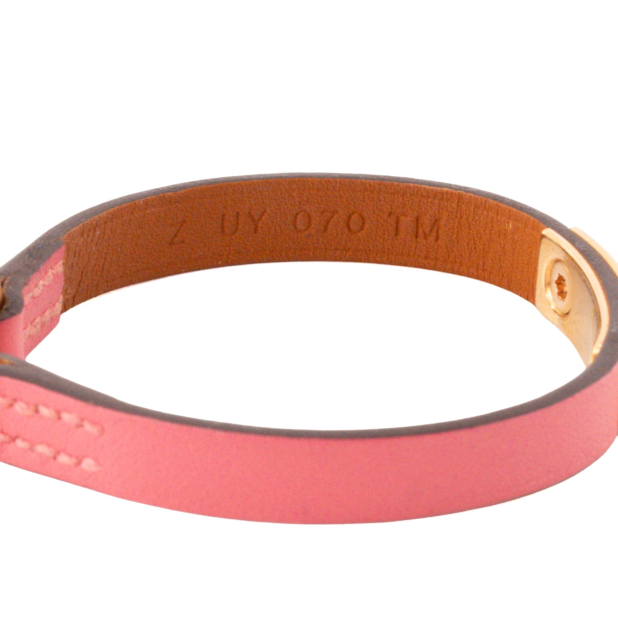HERMÈS - Bracelet Rivale Hermès en cuir lisse rose (T3)