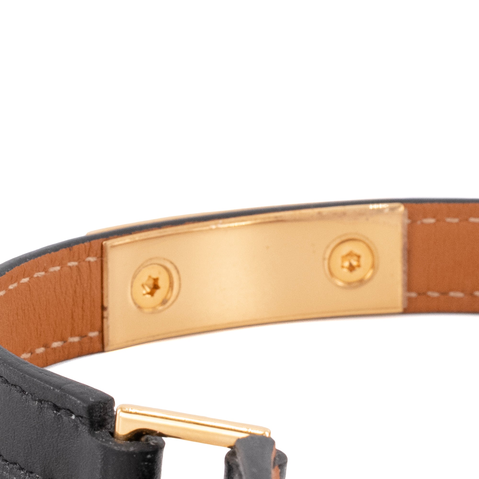 HERMÈS - Bracelet Rivale double tour Hermès en cuir noir (T2)