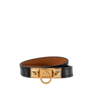 HERMÈS - Bracelet Rivale double tour Hermès en cuir noir (T2)