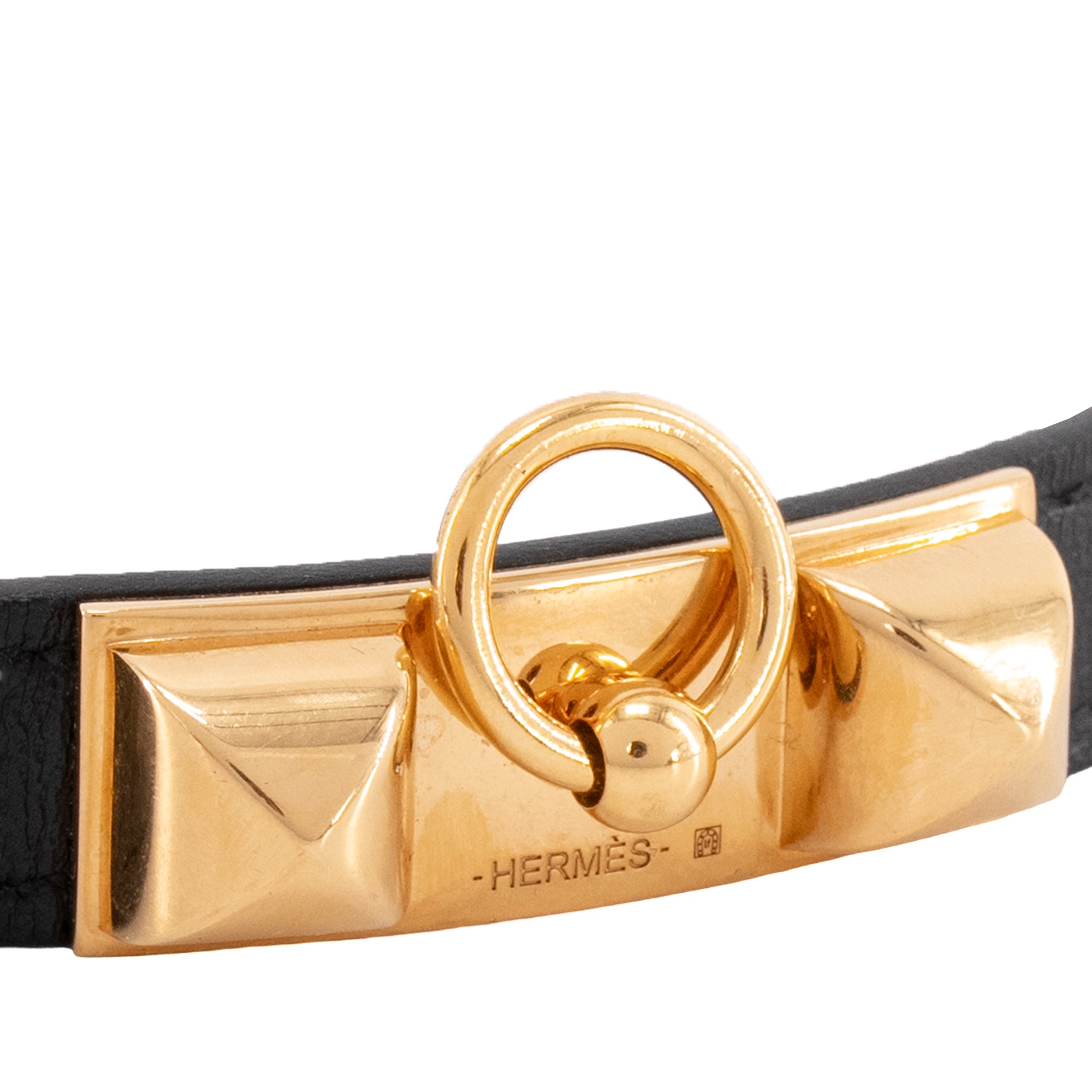 HERMÈS - Bracelet Rivale double tour Hermès en cuir noir (T2)