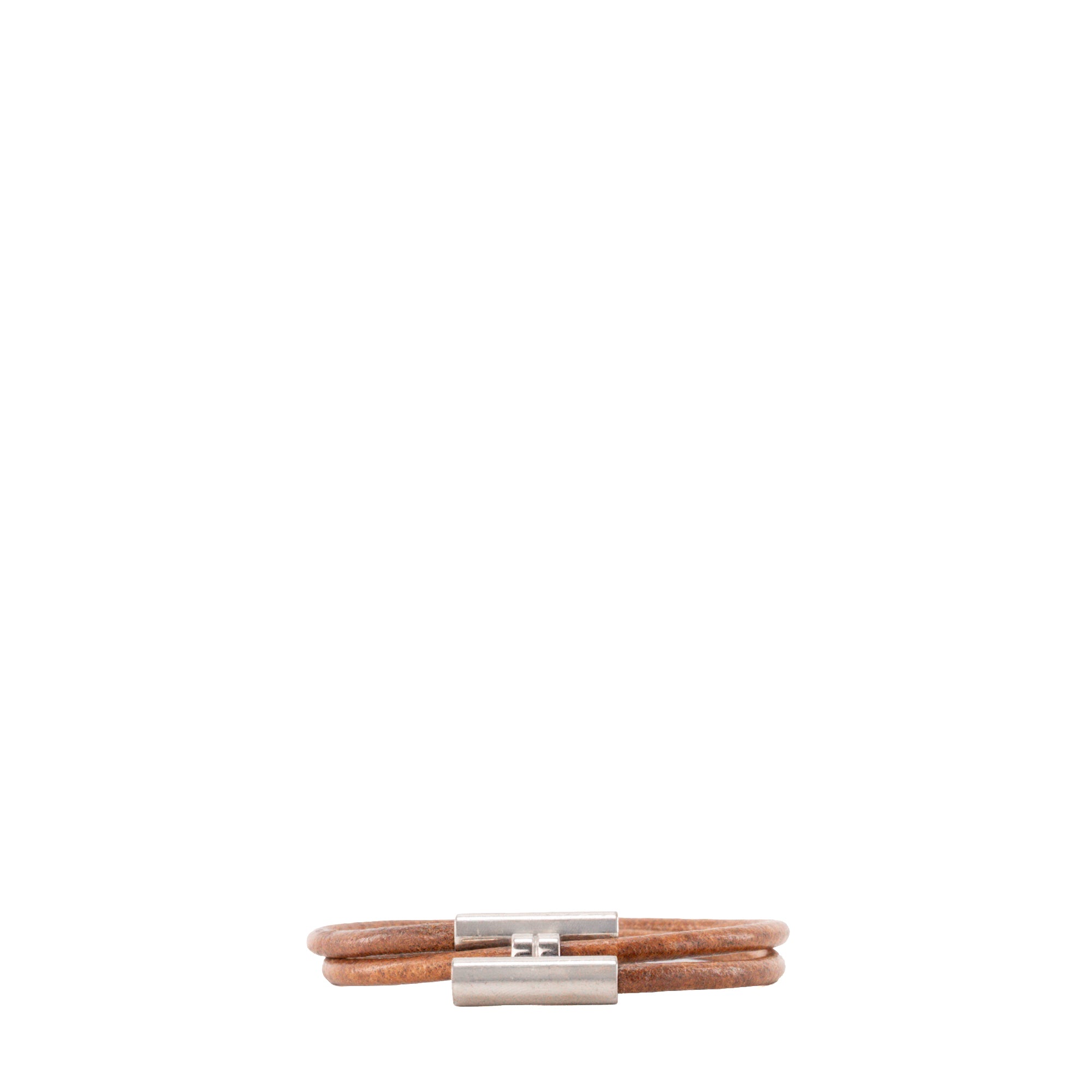 HERMÈS - Bracelet Tournis en cuir tressé marron et argent (S)