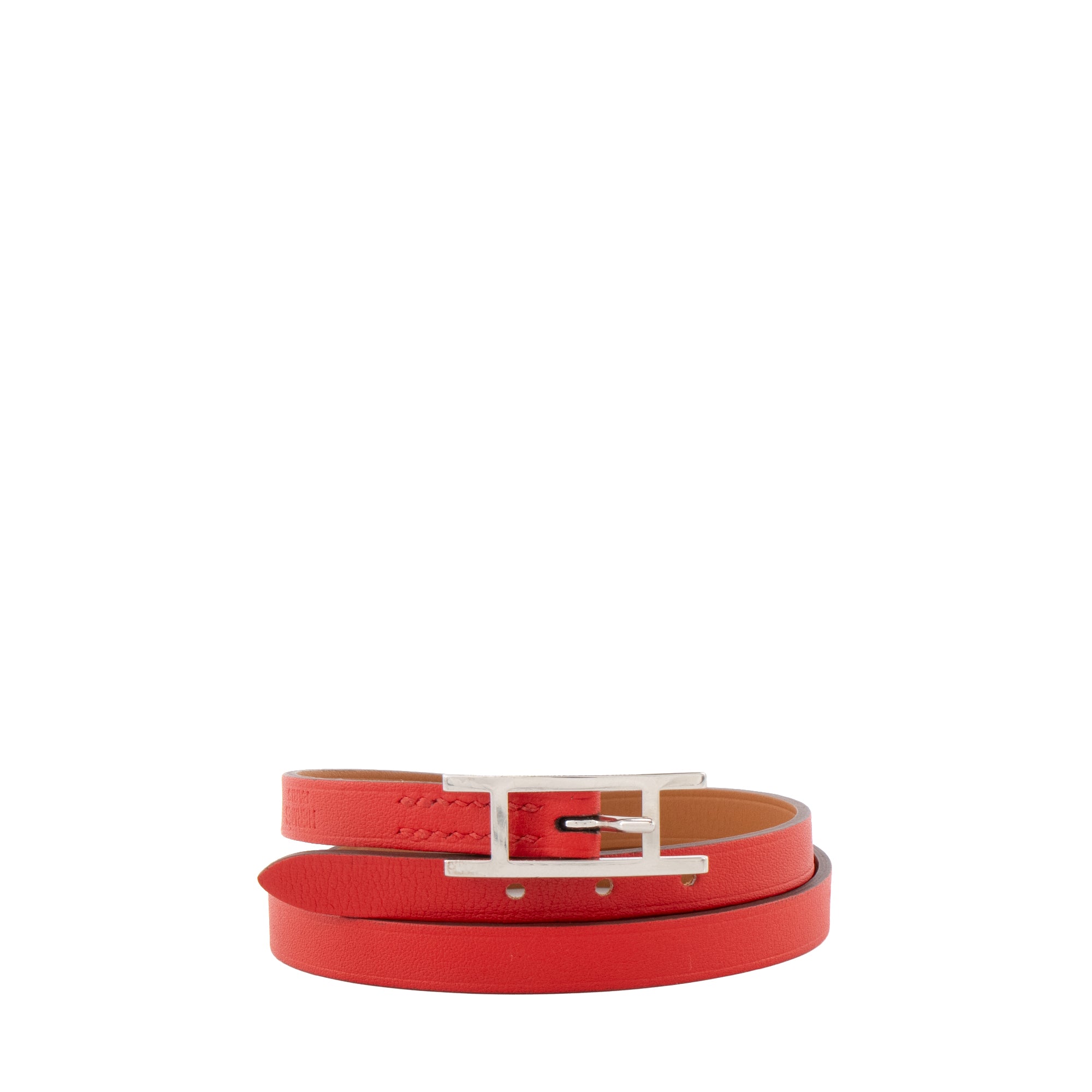 HERMÈS - Bracelet quatre tours Behapi réversible Hermès en cuir rouge (T2)