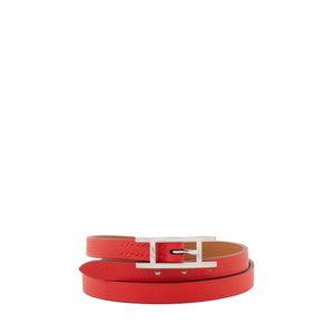 HERMÈS - Bracelet quatre tours Behapi réversible Hermès en cuir rouge (T2)