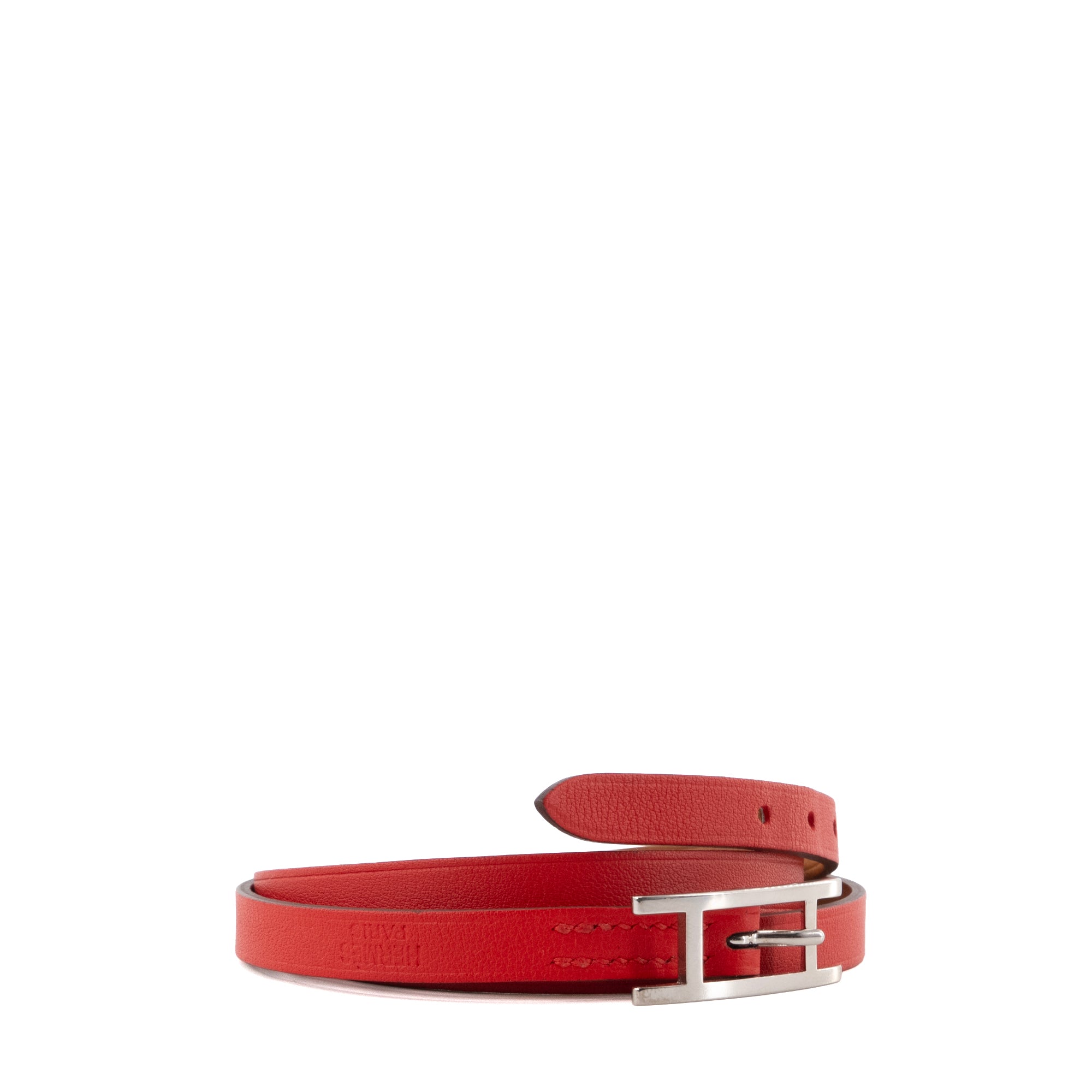 HERMÈS - Bracelet quatre tours Behapi réversible Hermès en cuir rouge (T2)