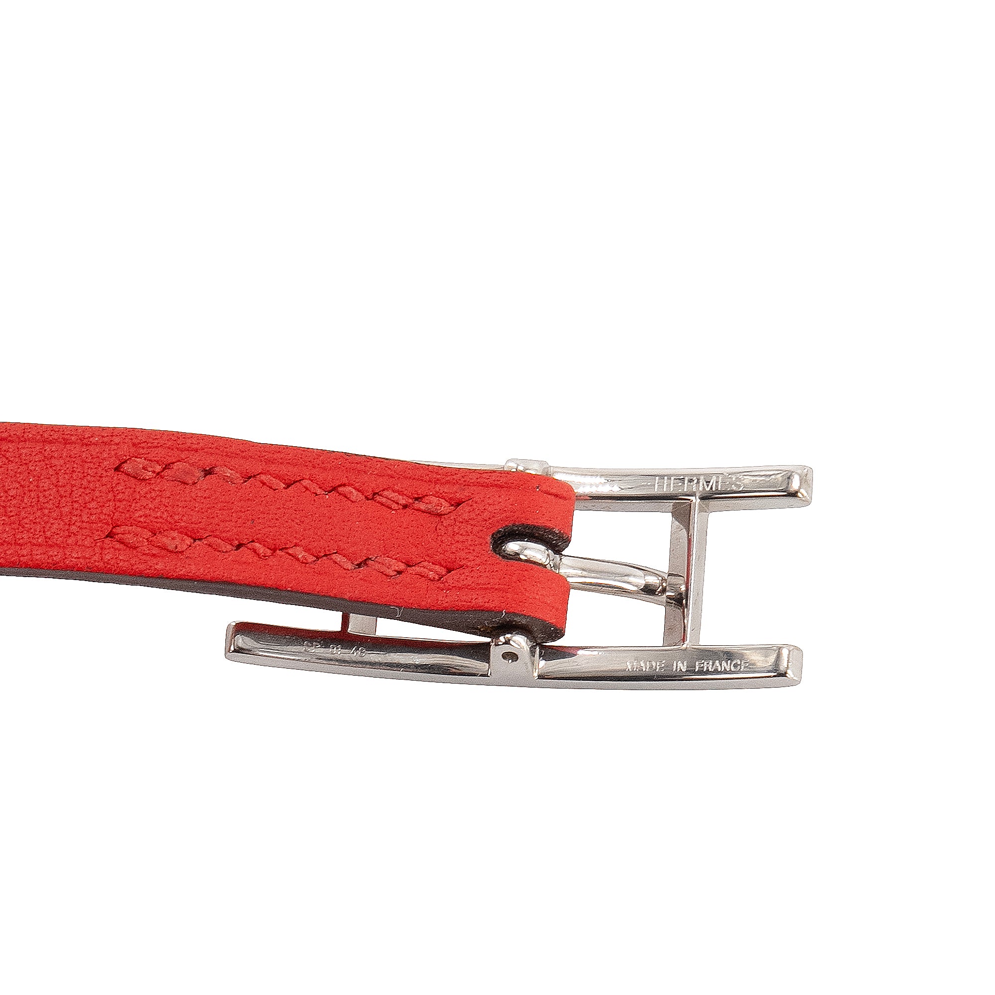 HERMÈS - Bracelet quatre tours Behapi réversible Hermès en cuir rouge (T2)