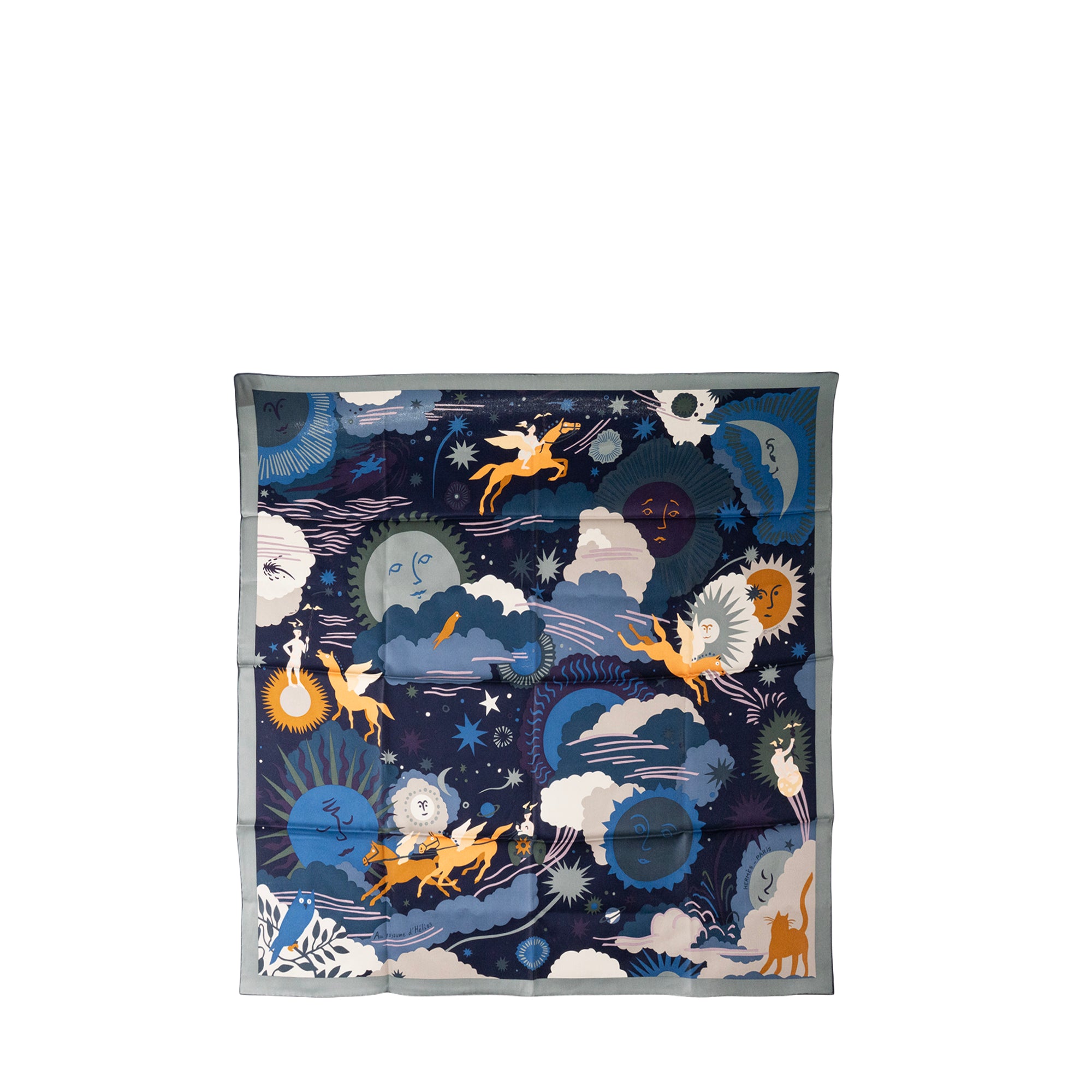 HERMÈS - Carré 70 Au Royaume d'Hélios Hermès en soie bleu