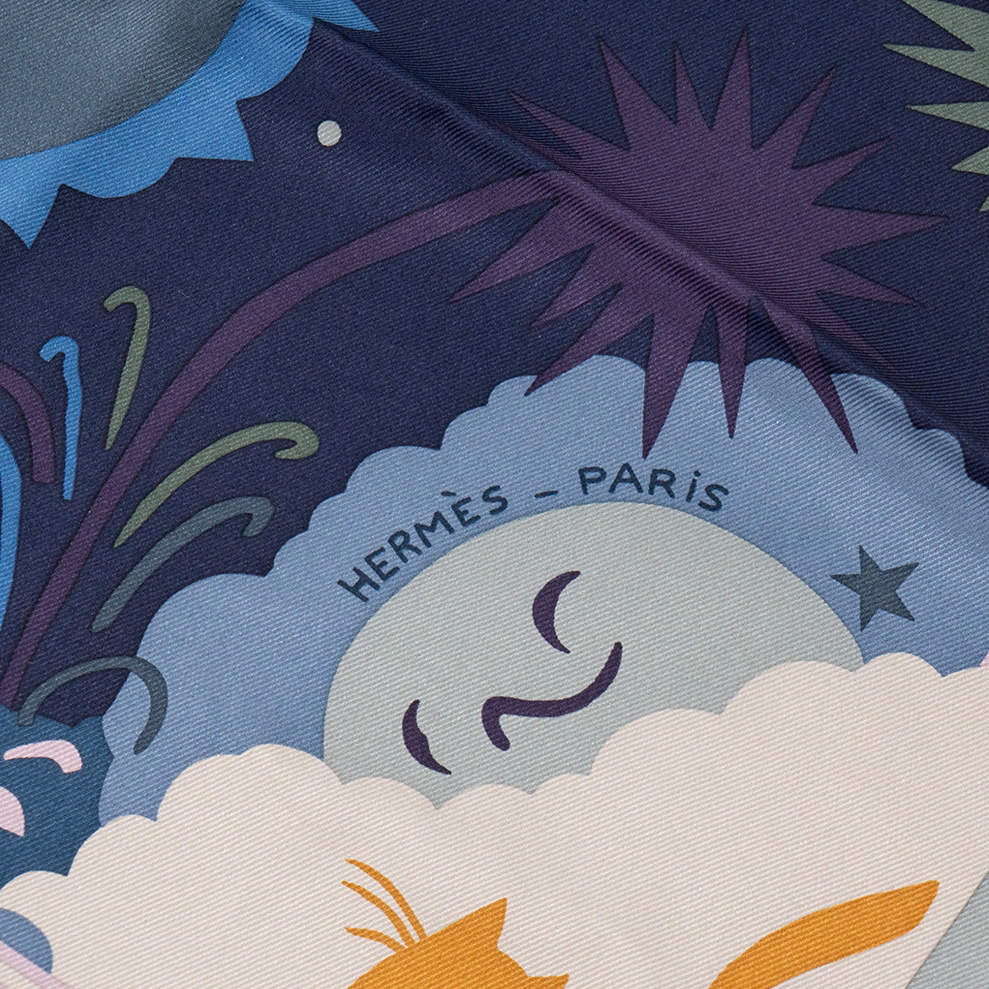 HERMÈS - Carré 70 Au Royaume d'Hélios Hermès en soie bleu