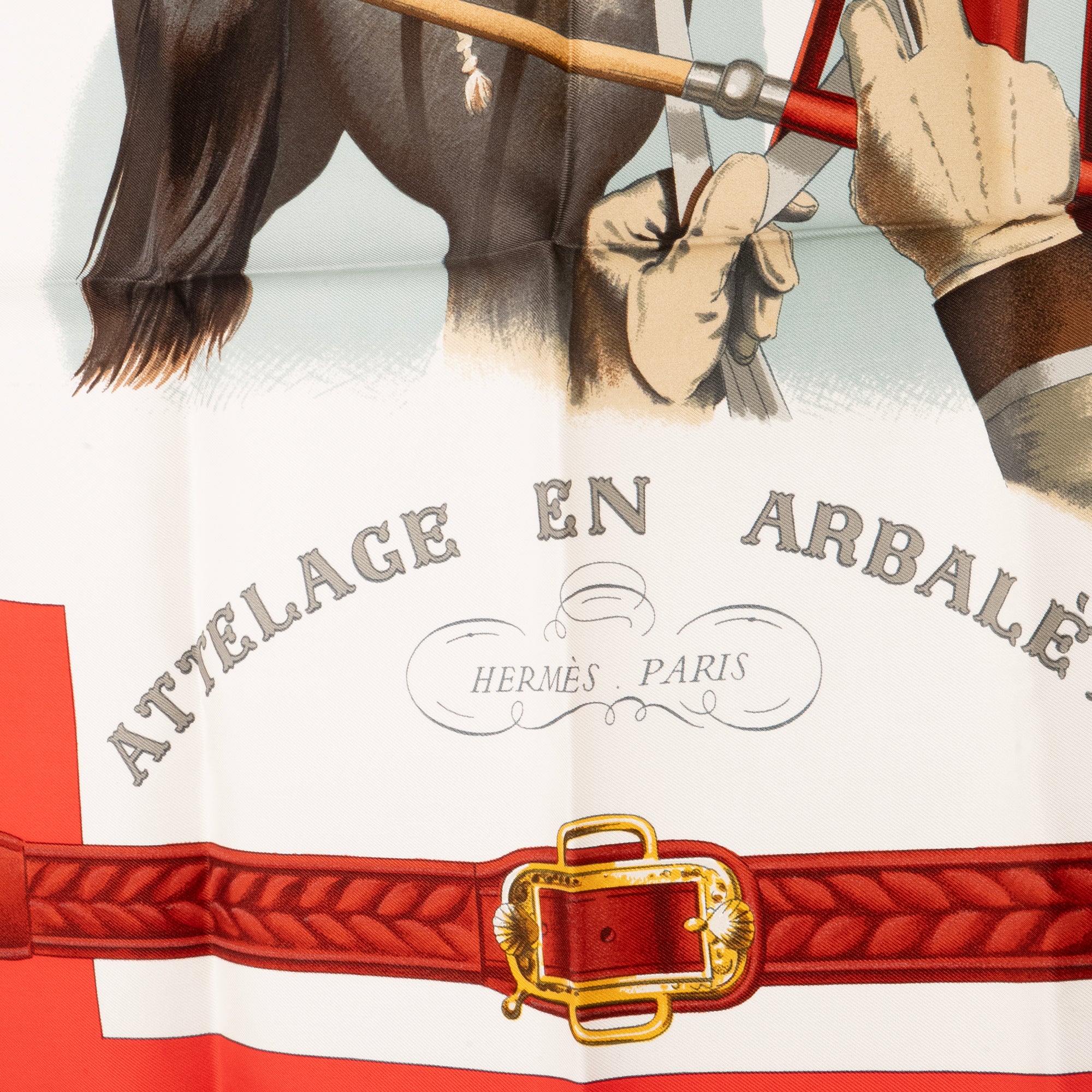 HERMÈS - Carré 90 Attelage en Arbalète Hermès en soie multicolore