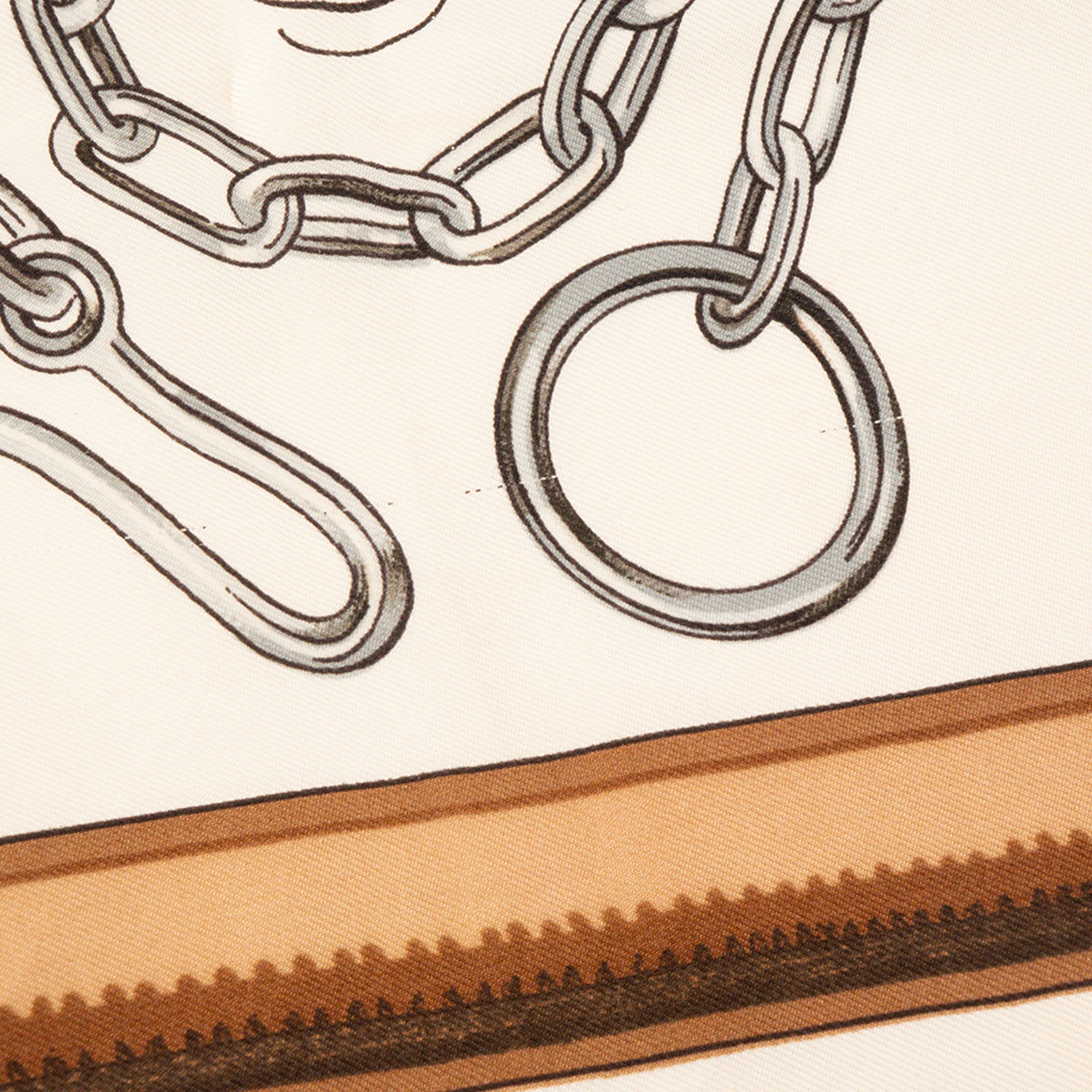 HERMÈS - Carré 90 Équipages Hermès en soie marron et beige