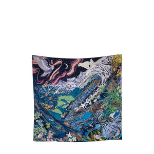 HERMÈS - Carré 90 Into The Canadian Wild Hermès en soie bleu marine