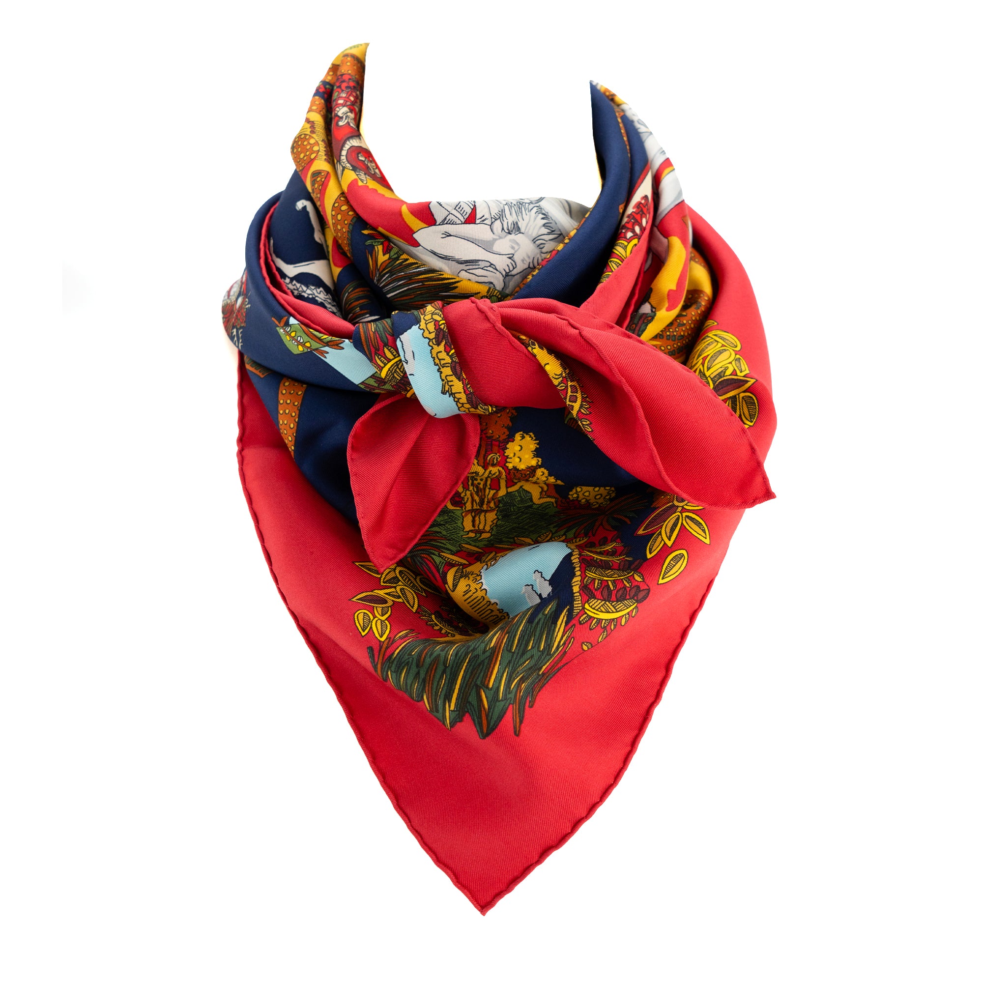 HERMÈS - Carré 90 Le Paradis Du Roy Hermès en soie rouge
