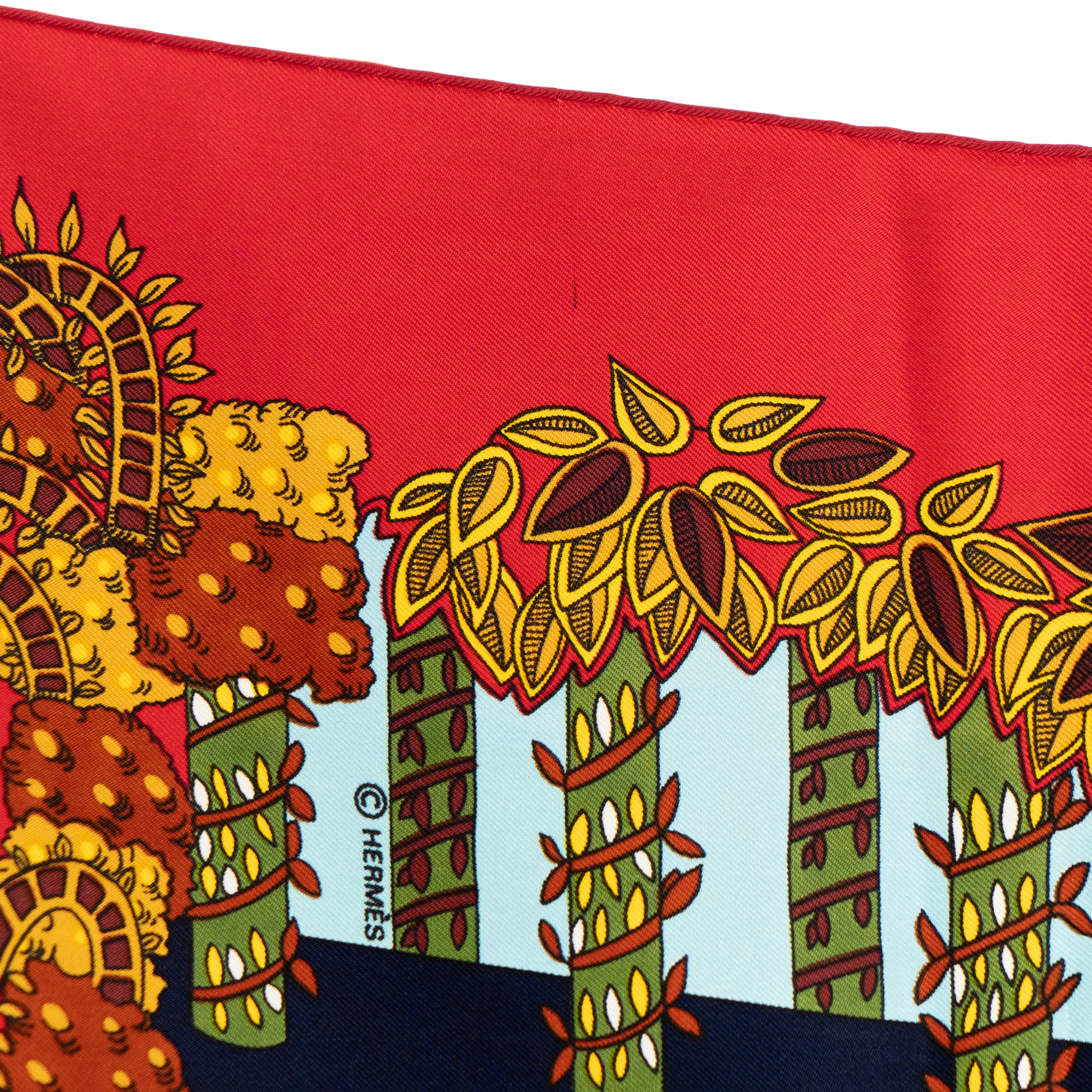 HERMÈS - Carré 90 Le Paradis Du Roy Hermès en soie rouge
