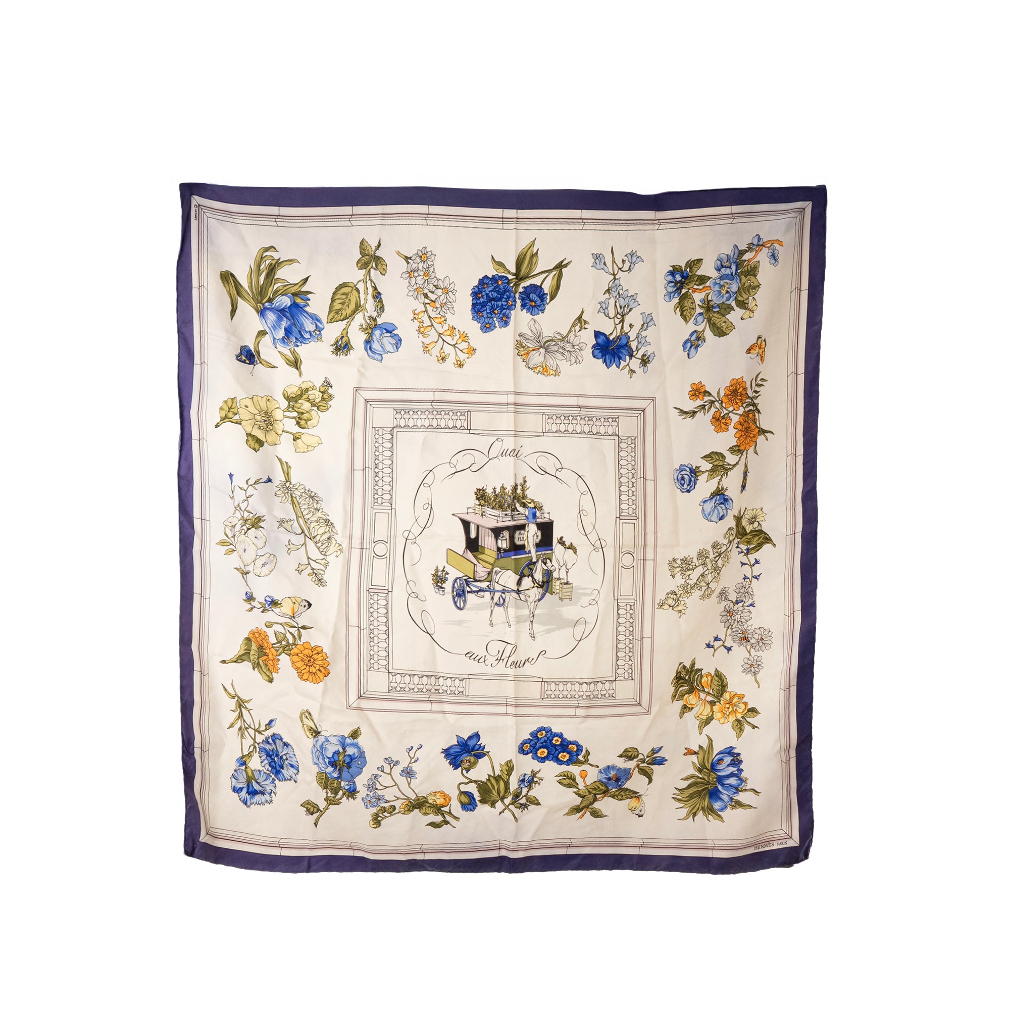 HERMÈS - Carré 90 Quai aux Fleurs Hermès en soie multicolore