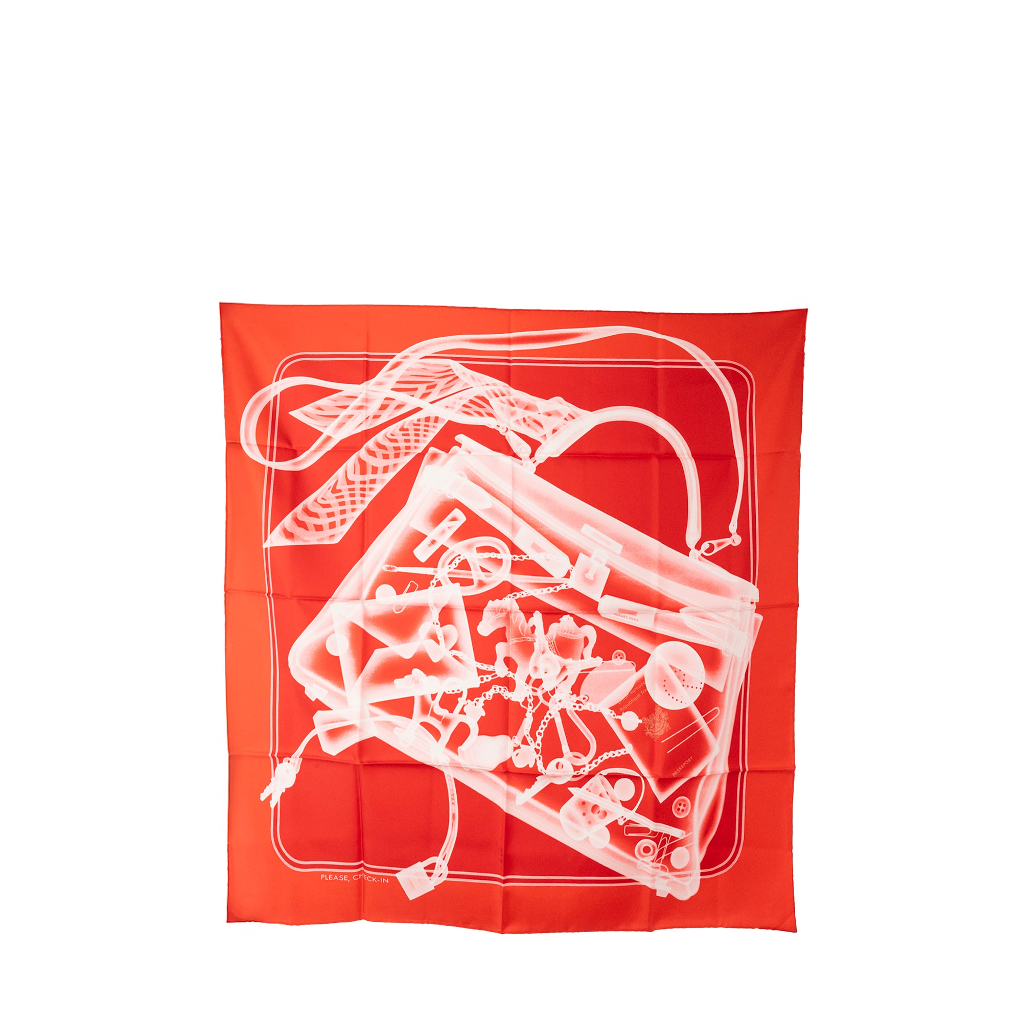 HERMÈS - Carré 90 Please Check In Hermès en soie multicolore