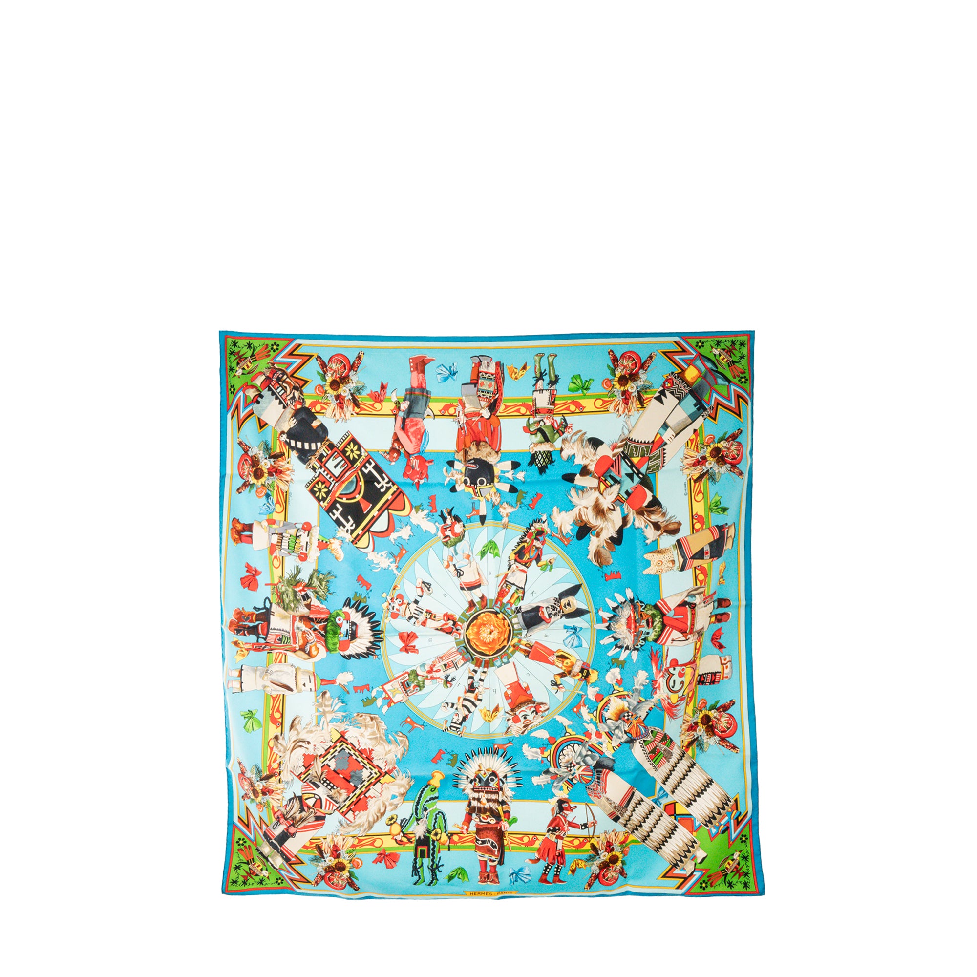 HERMÈS - Carré de soie 90 Kachinas Hermès en soie multicolore