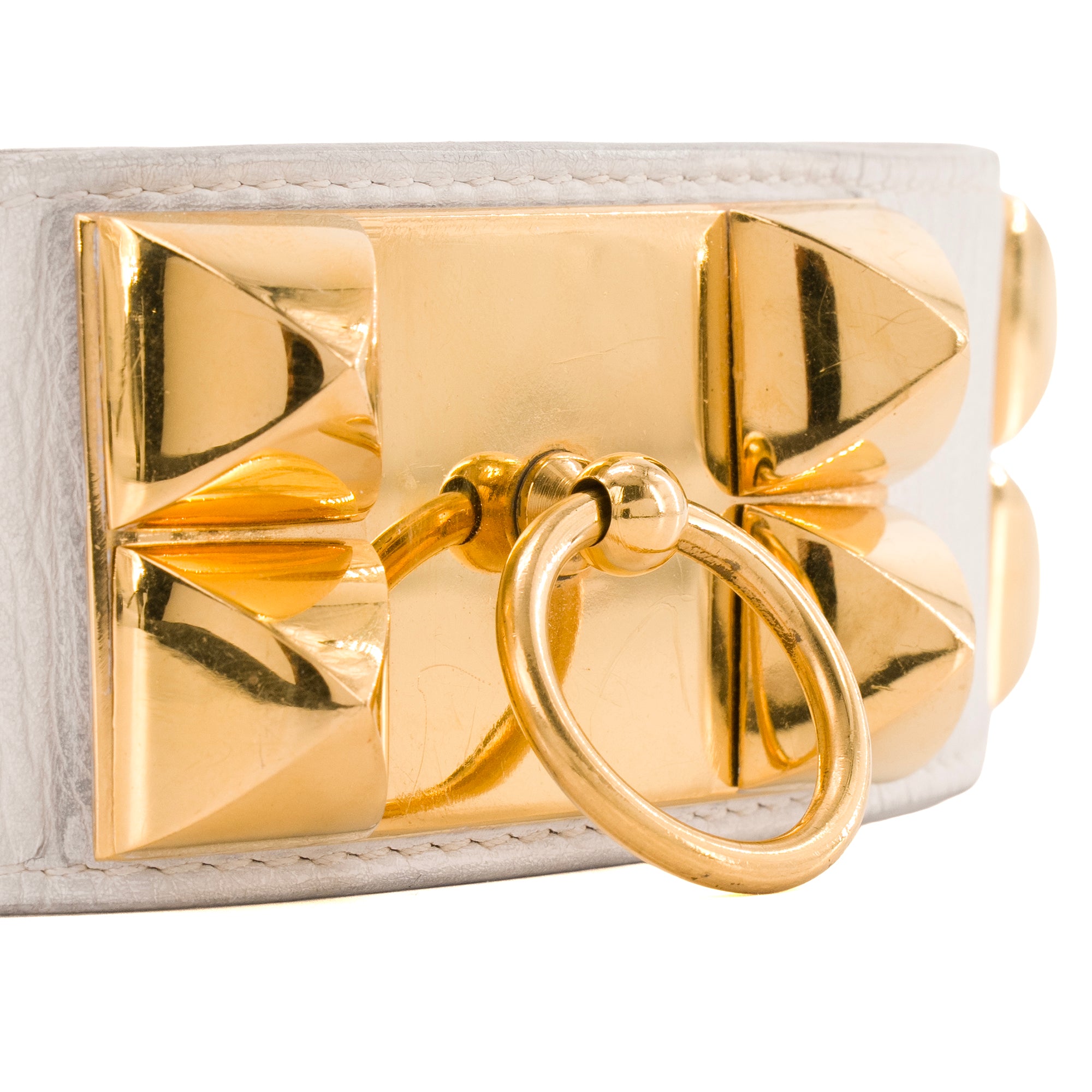 HERMÈS - Ceinture Collier de Chien Hermès en cuir blanc (T75)