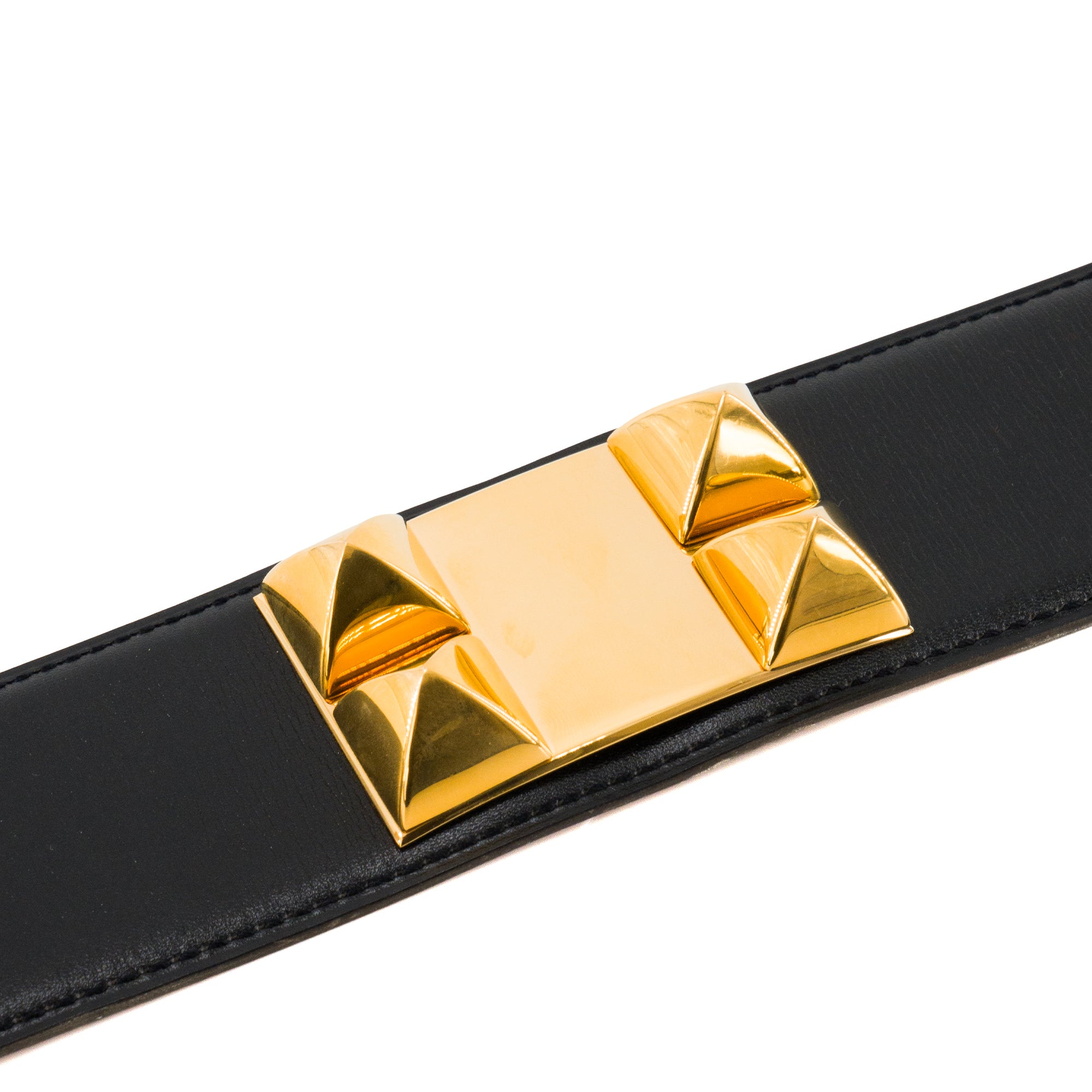 HERMÈS - Ceinture Collier de Chien Hermès en cuir box noir (T68)