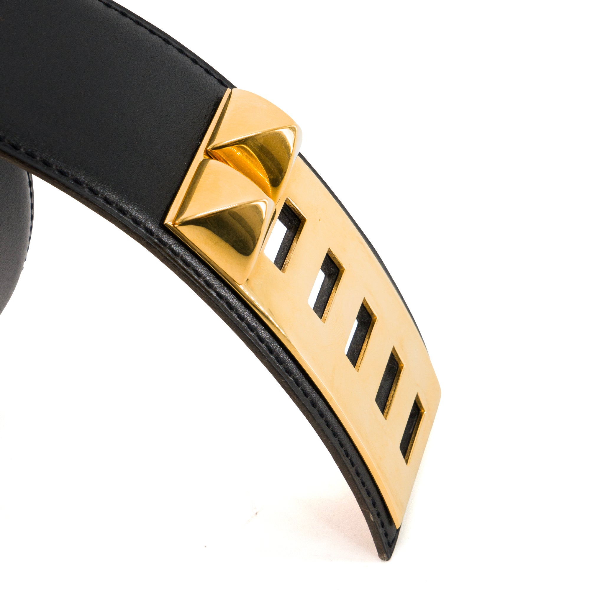 HERMÈS - Ceinture Collier de Chien Hermès en cuir box noir (T68)