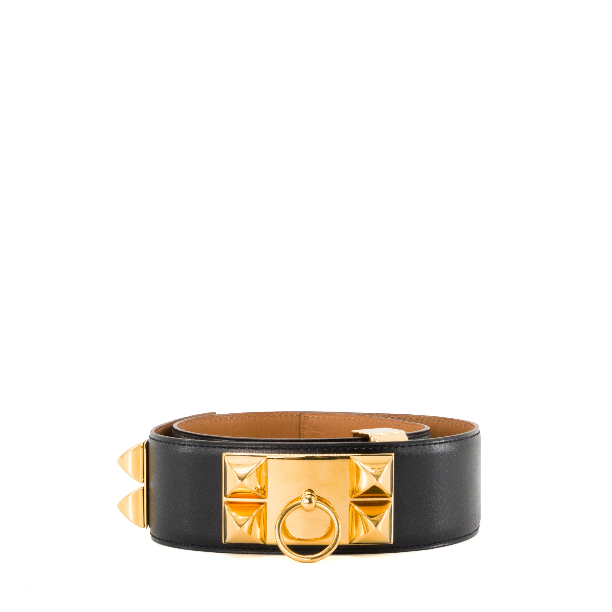 HERMÈS - Ceinture Collier de Chien Hermès en cuir box noir (T68)