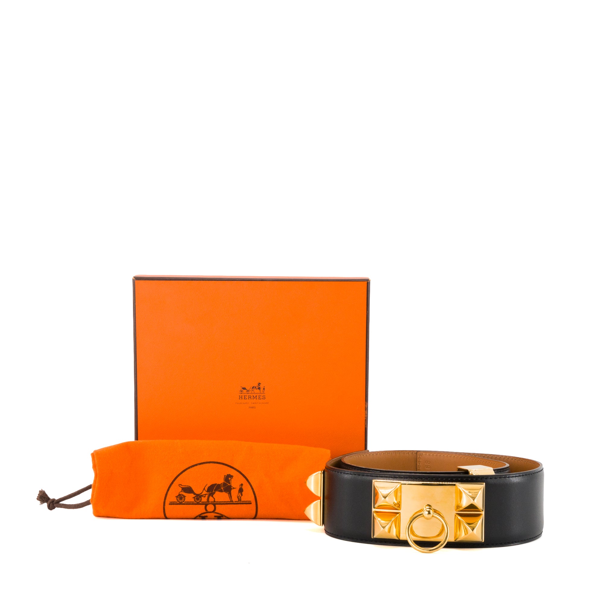 HERMÈS - Ceinture Collier de Chien Hermès en cuir box noir (T68)