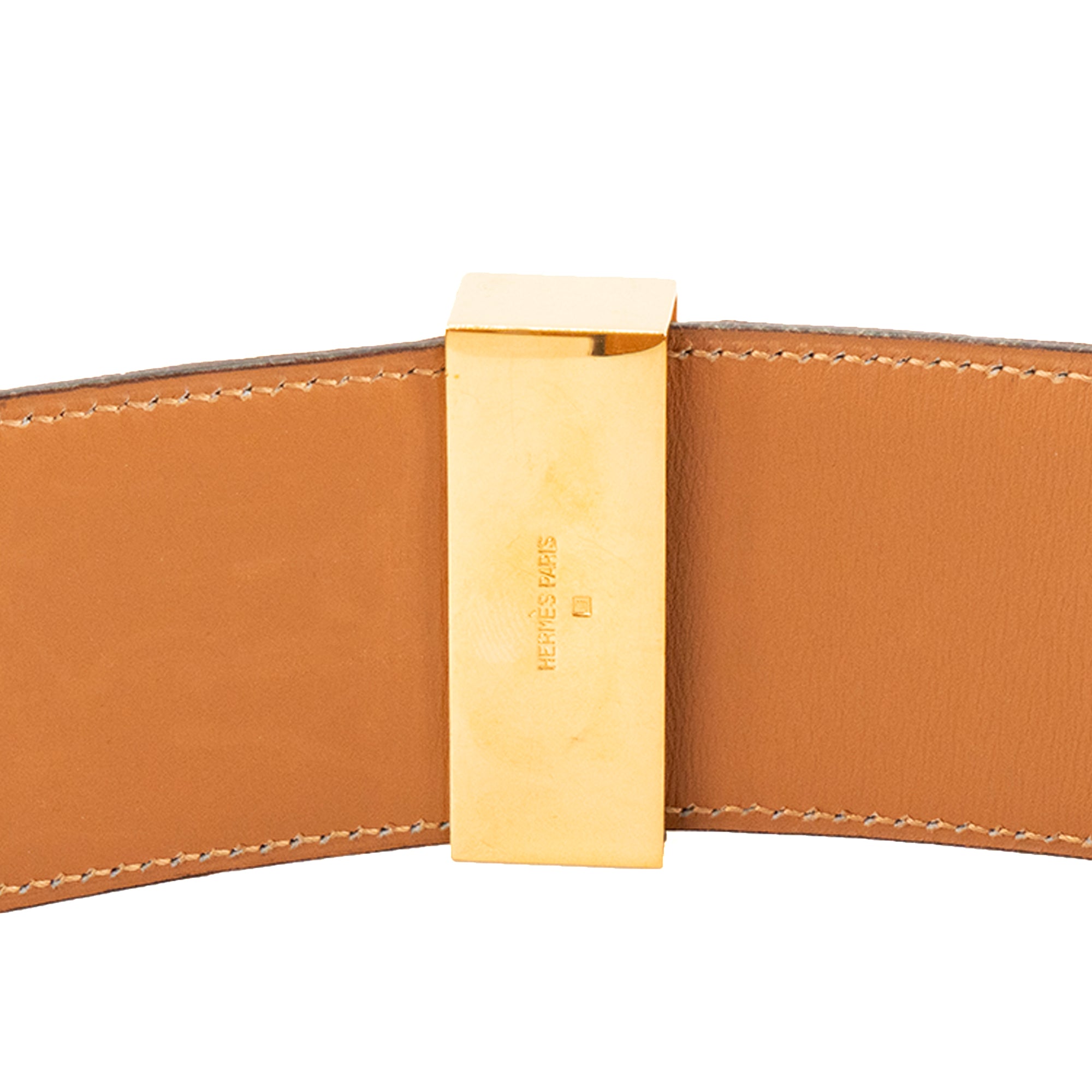 HERMÈS - Ceinture Collier de Chien Hermès en cuir exotique autruche marron (T75)