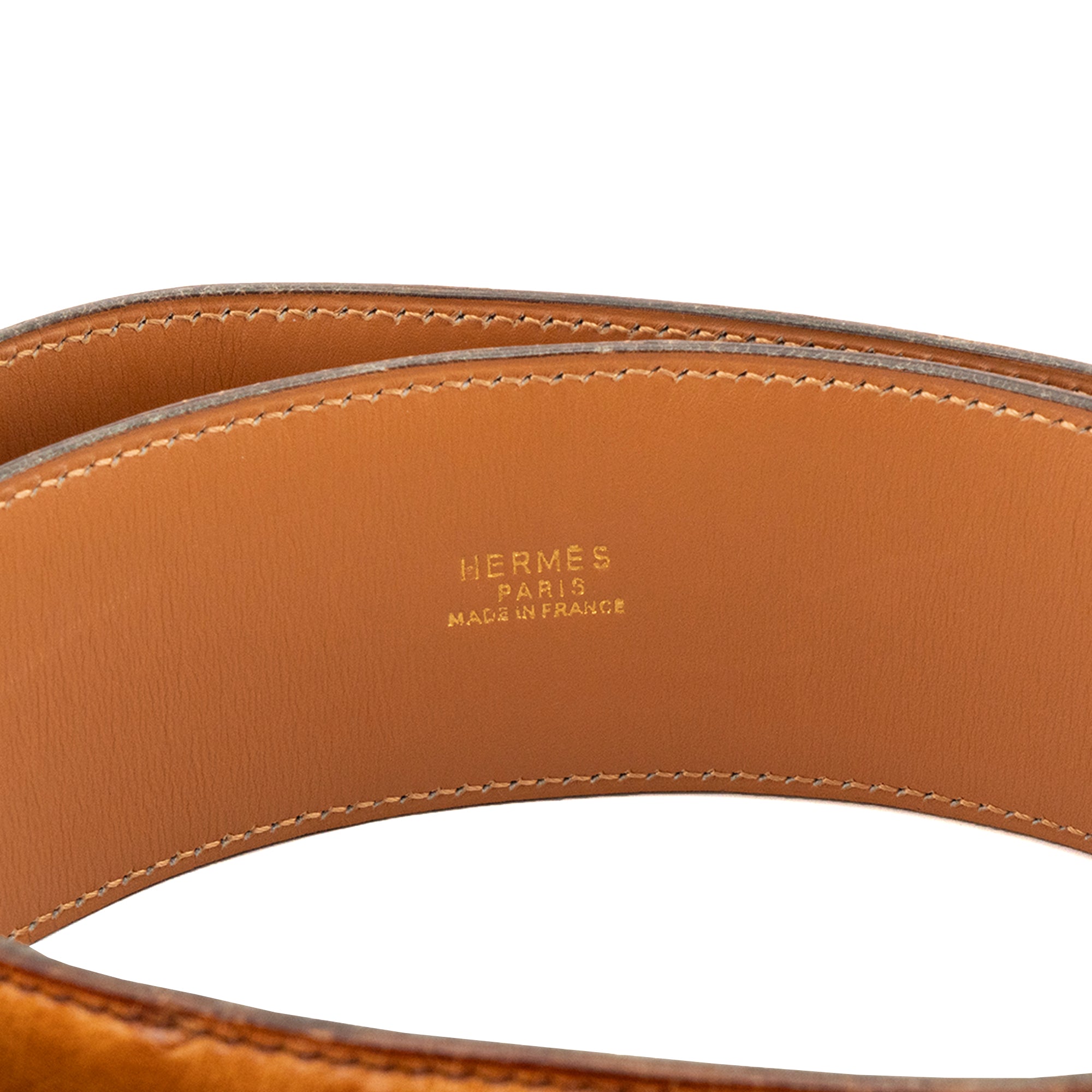HERMÈS - Ceinture Collier de Chien Hermès en cuir exotique autruche marron (T75)