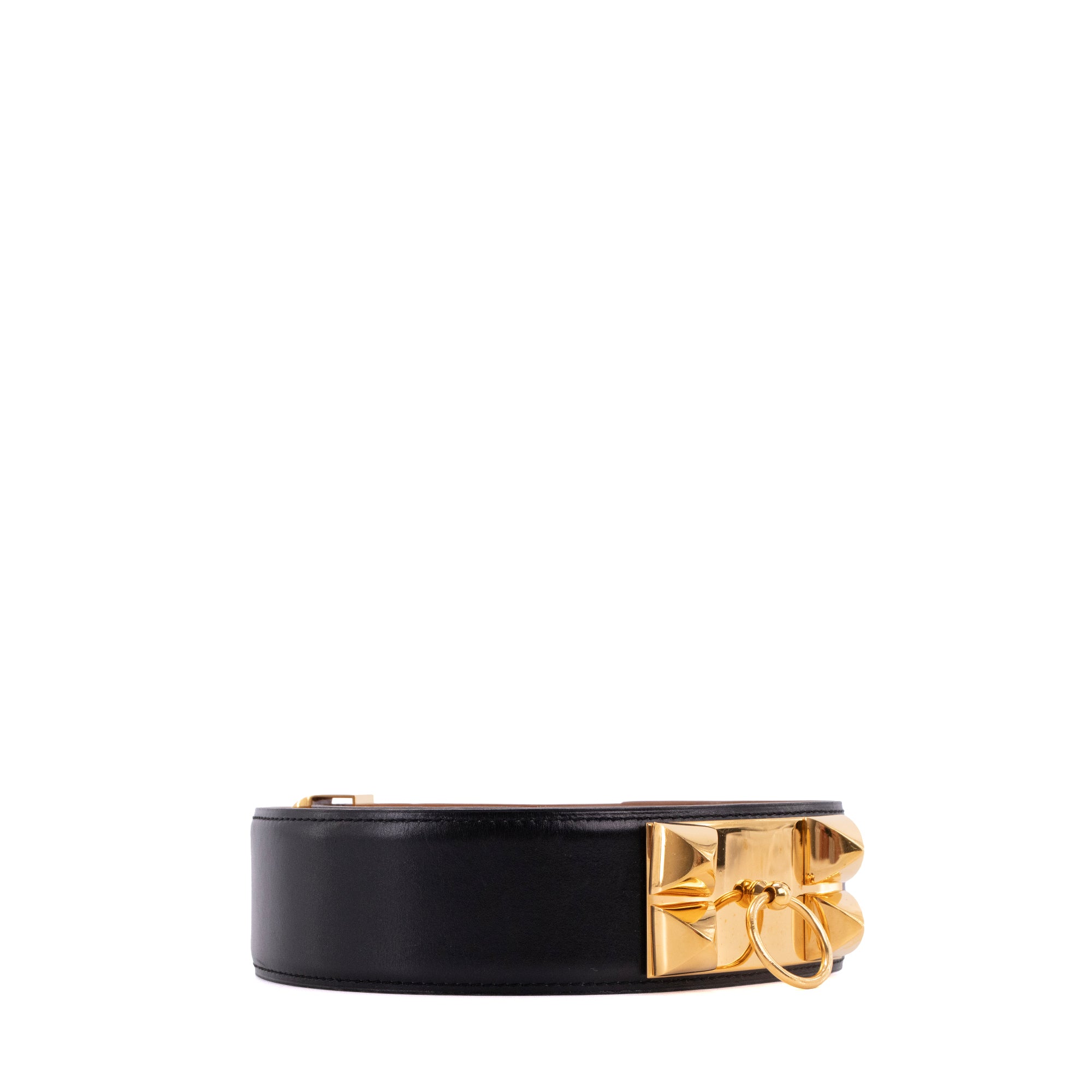HERMÈS - Ceinture Collier de Chien Hermès en cuir lisse noir vintage (T90)