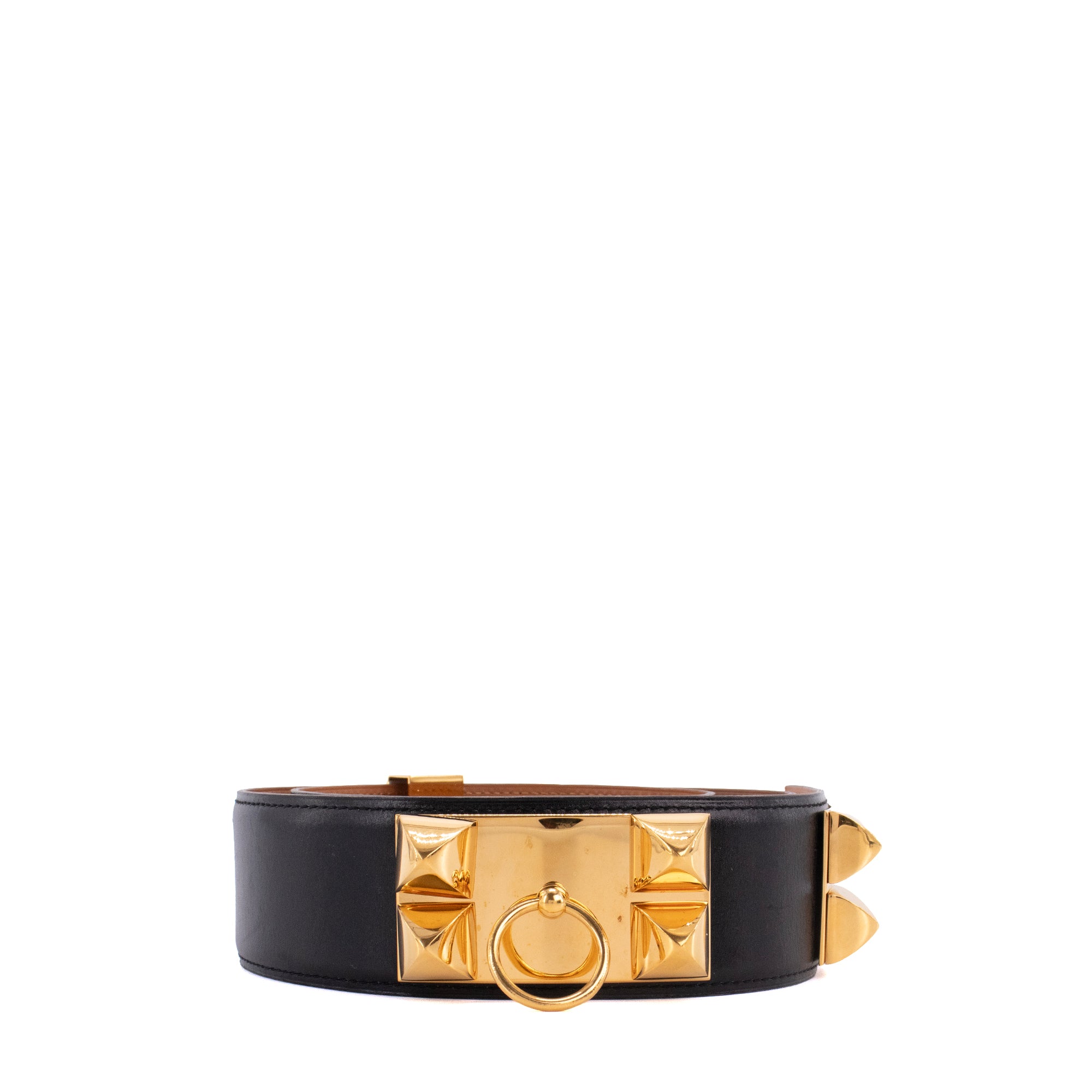 HERMÈS - Ceinture Collier de Chien Hermès en cuir lisse noir vintage (T90)