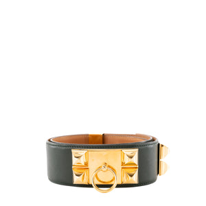 HERMÈS - Ceinture Collier de Chien Hermès en cuir lisse vert foncé (T72)