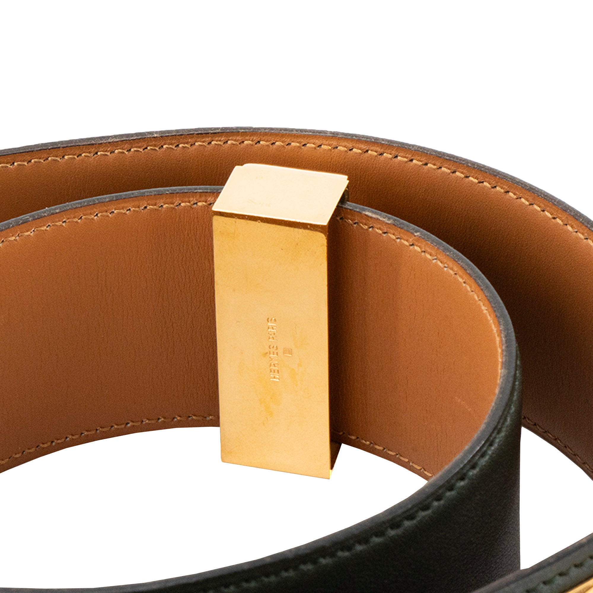 HERMÈS - Ceinture Collier de Chien Hermès en cuir lisse vert foncé (T72)