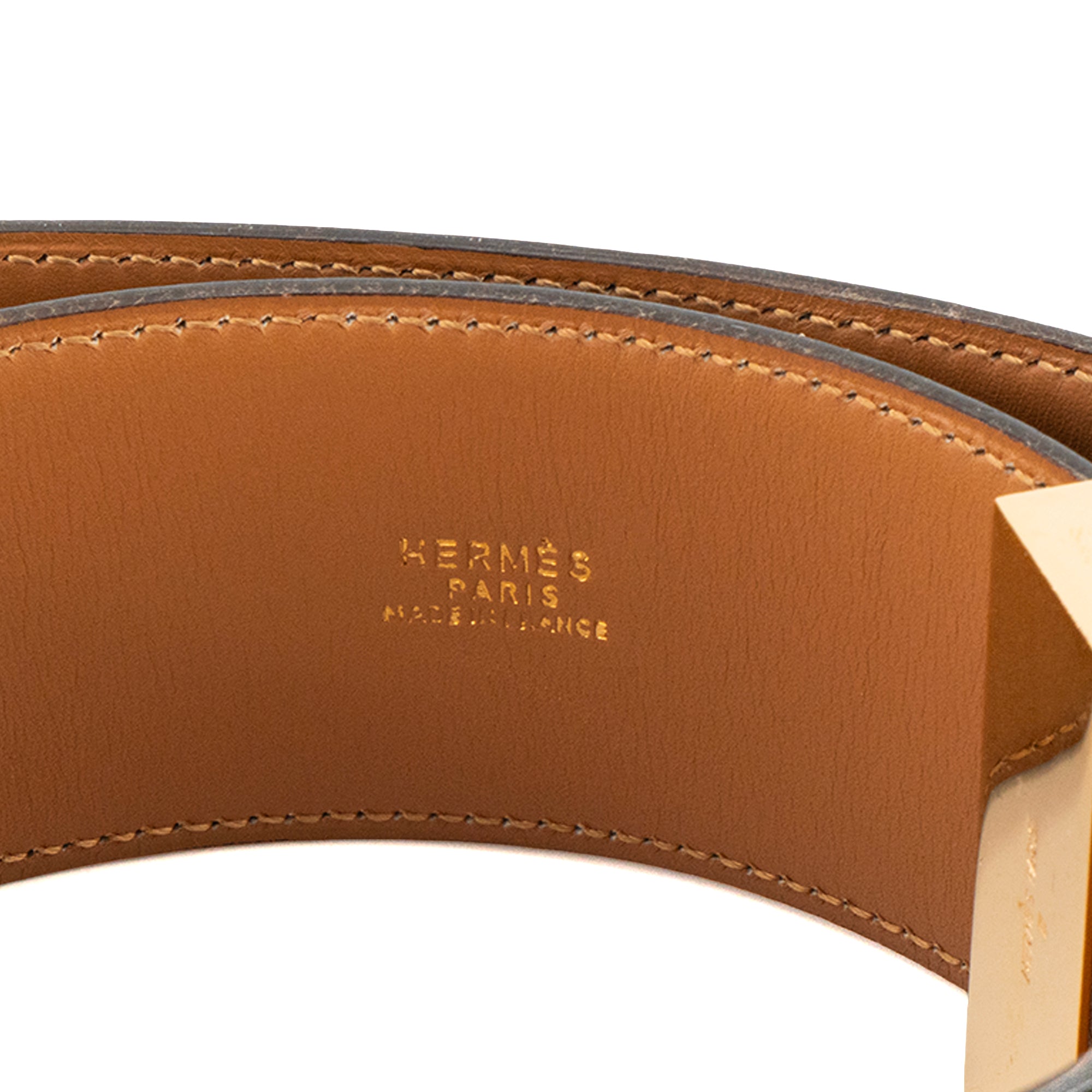 HERMÈS - Ceinture Collier de Chien Hermès en cuir lisse vert foncé (T72)
