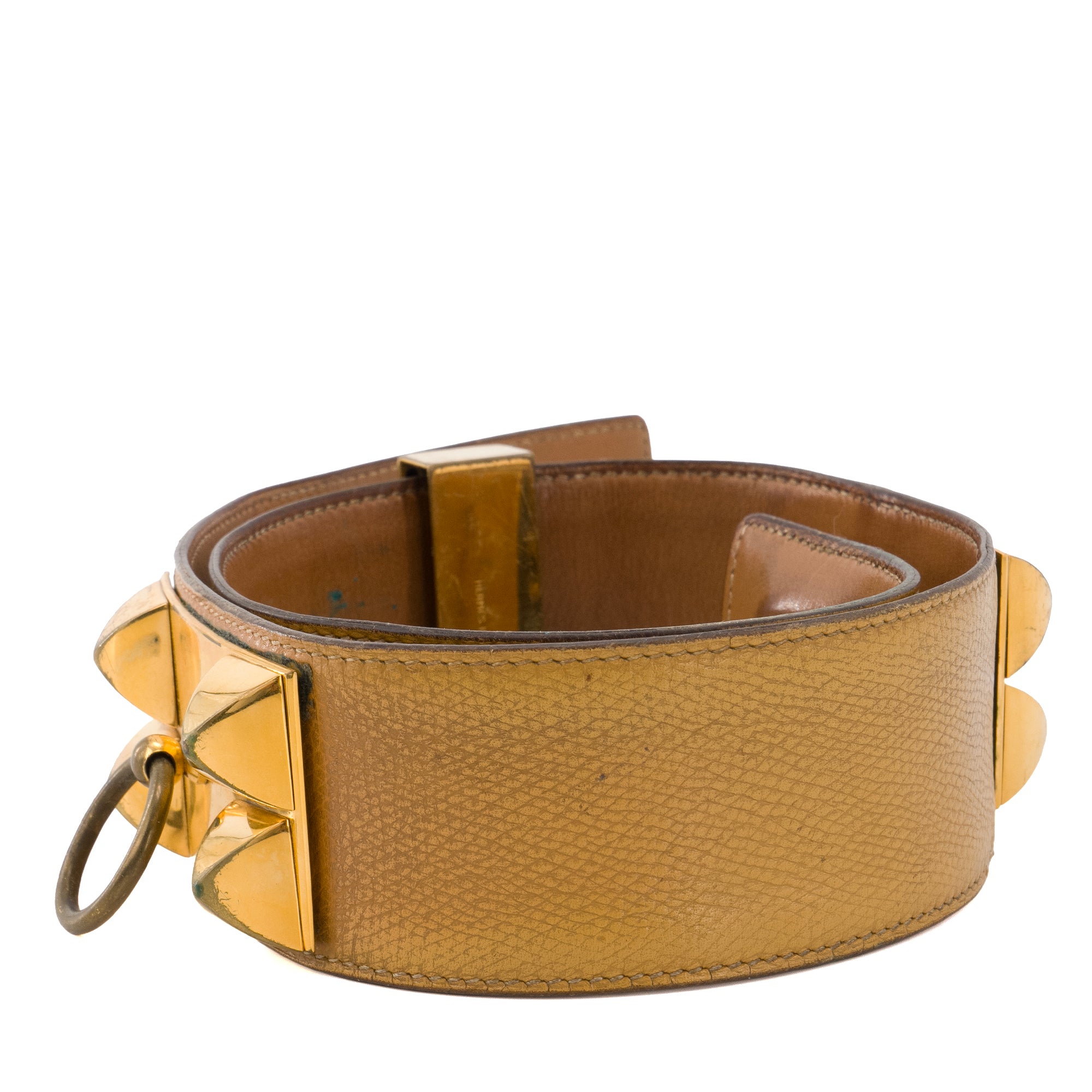 HERMÈS - Ceinture Collier de Chien Hermès en cuir marron (T70)