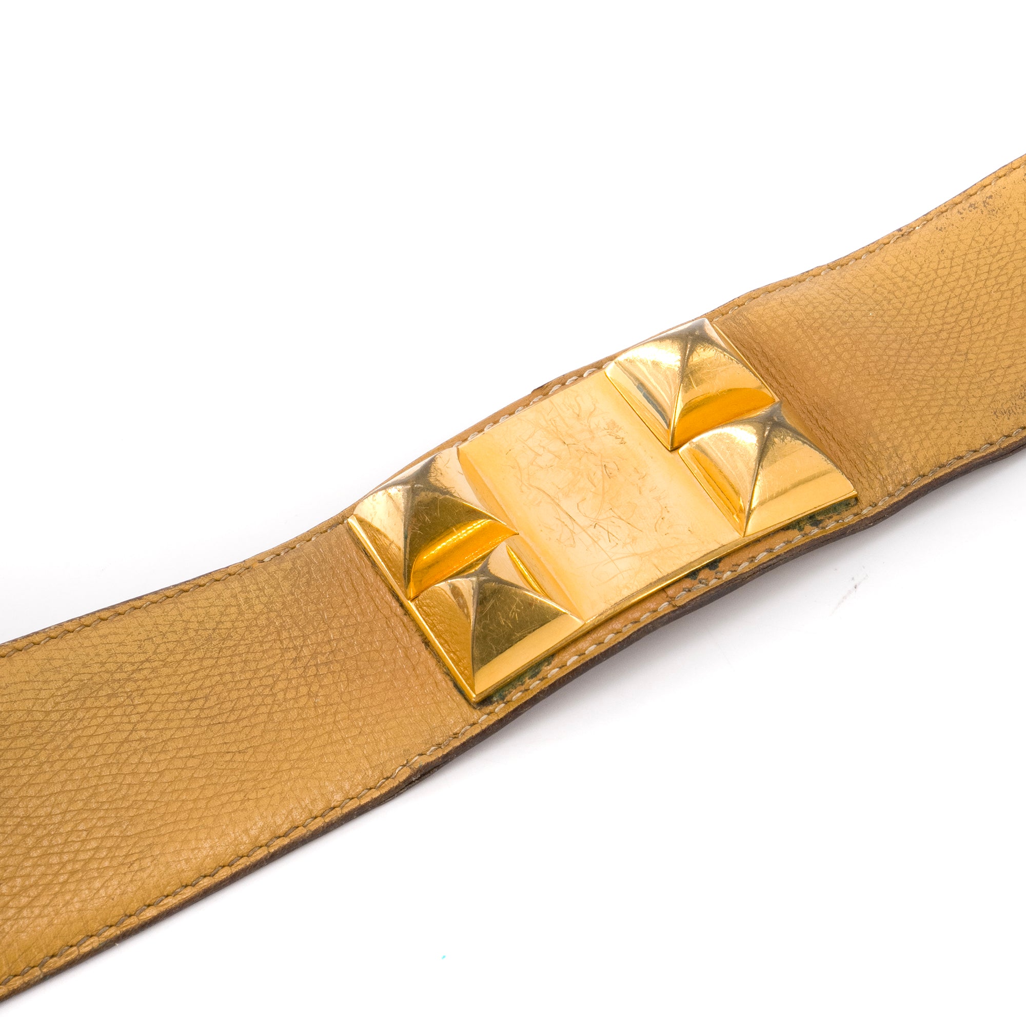 HERMÈS - Ceinture Collier de Chien Hermès en cuir marron (T70)