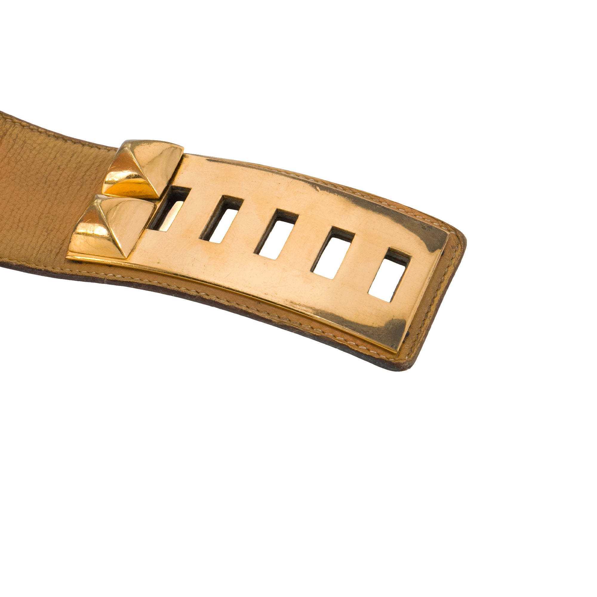 HERMÈS - Ceinture Collier de Chien Hermès en cuir marron (T70)