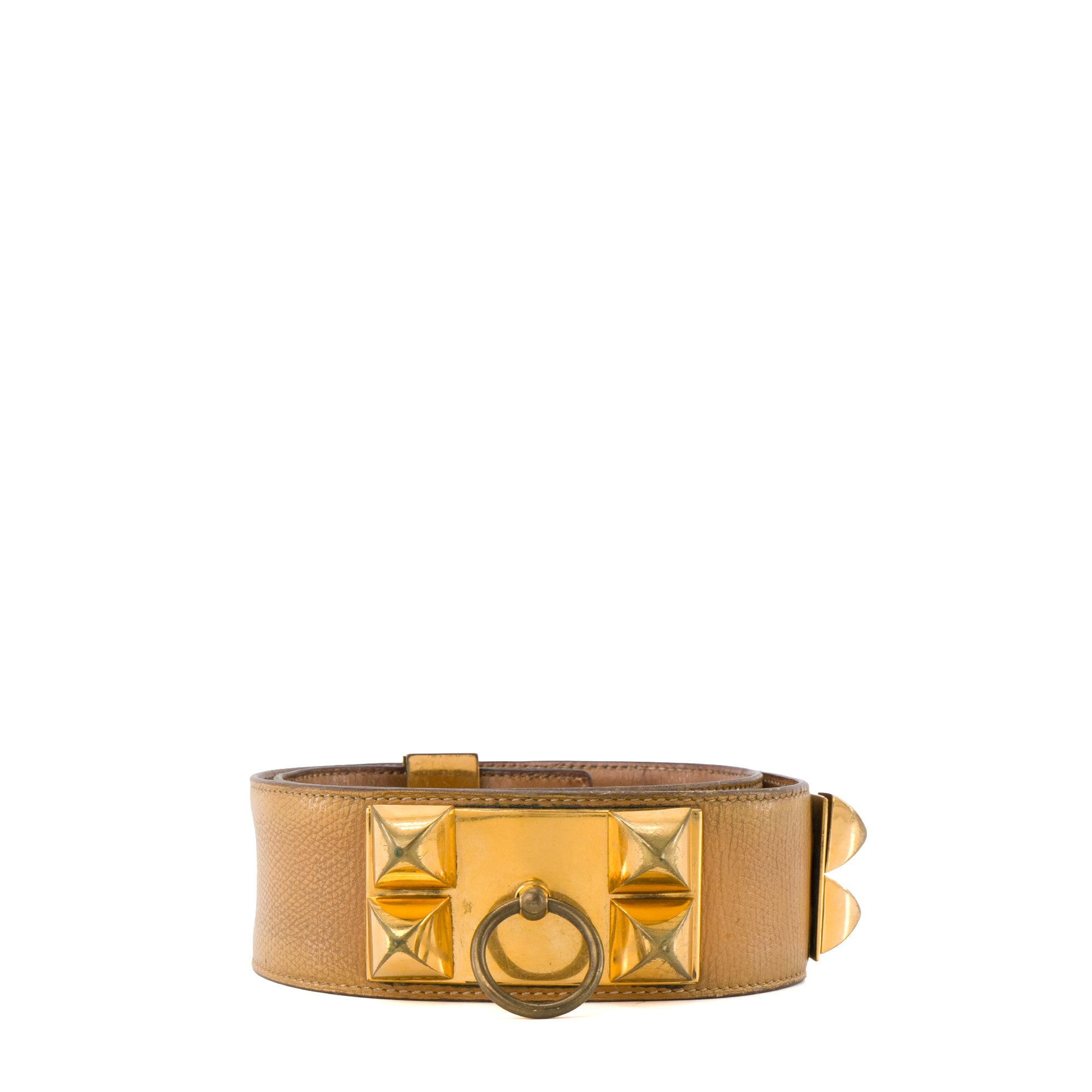 HERMÈS - Ceinture Collier de Chien Hermès en cuir marron (T70)