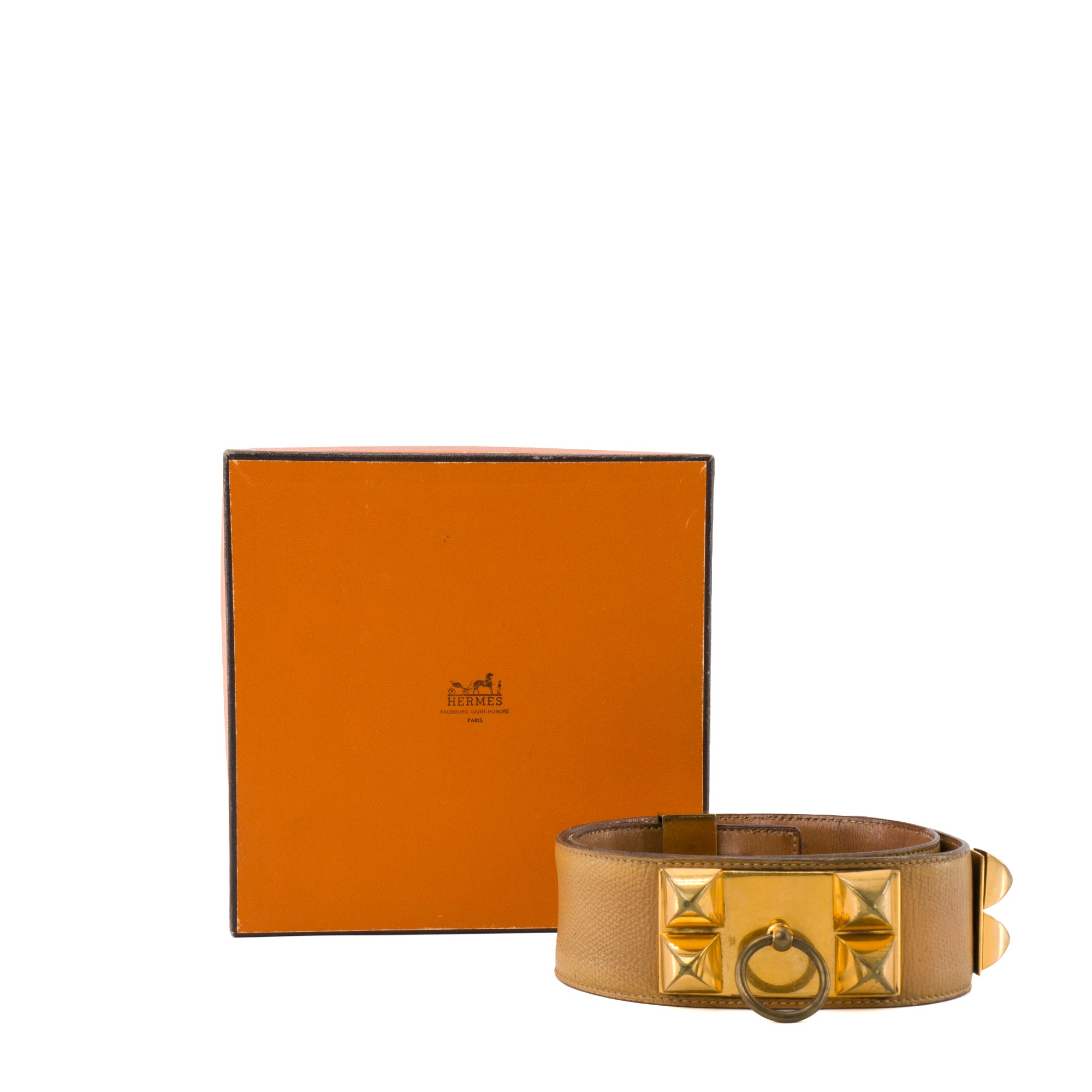 HERMÈS - Ceinture Collier de Chien Hermès en cuir marron (T70)