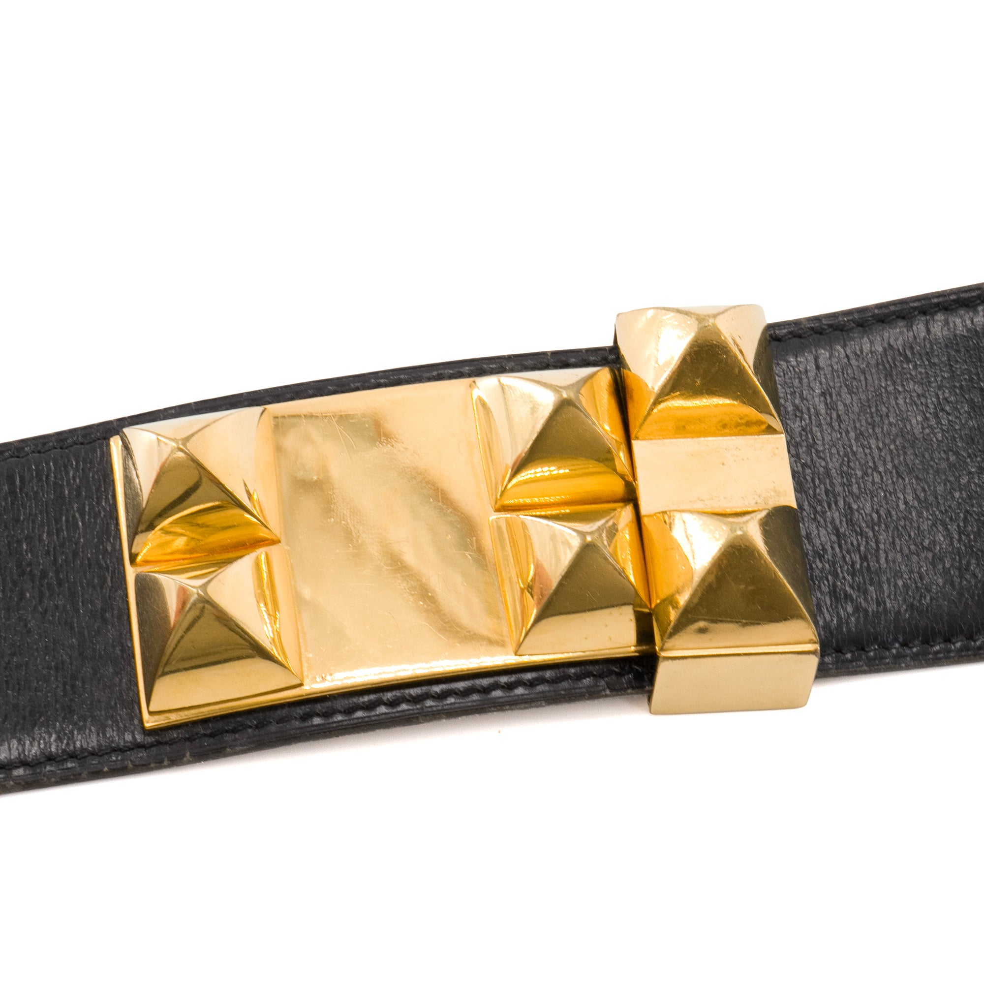 HERMÈS - Ceinture Collier de Chien Hermès en cuir noir (T80)