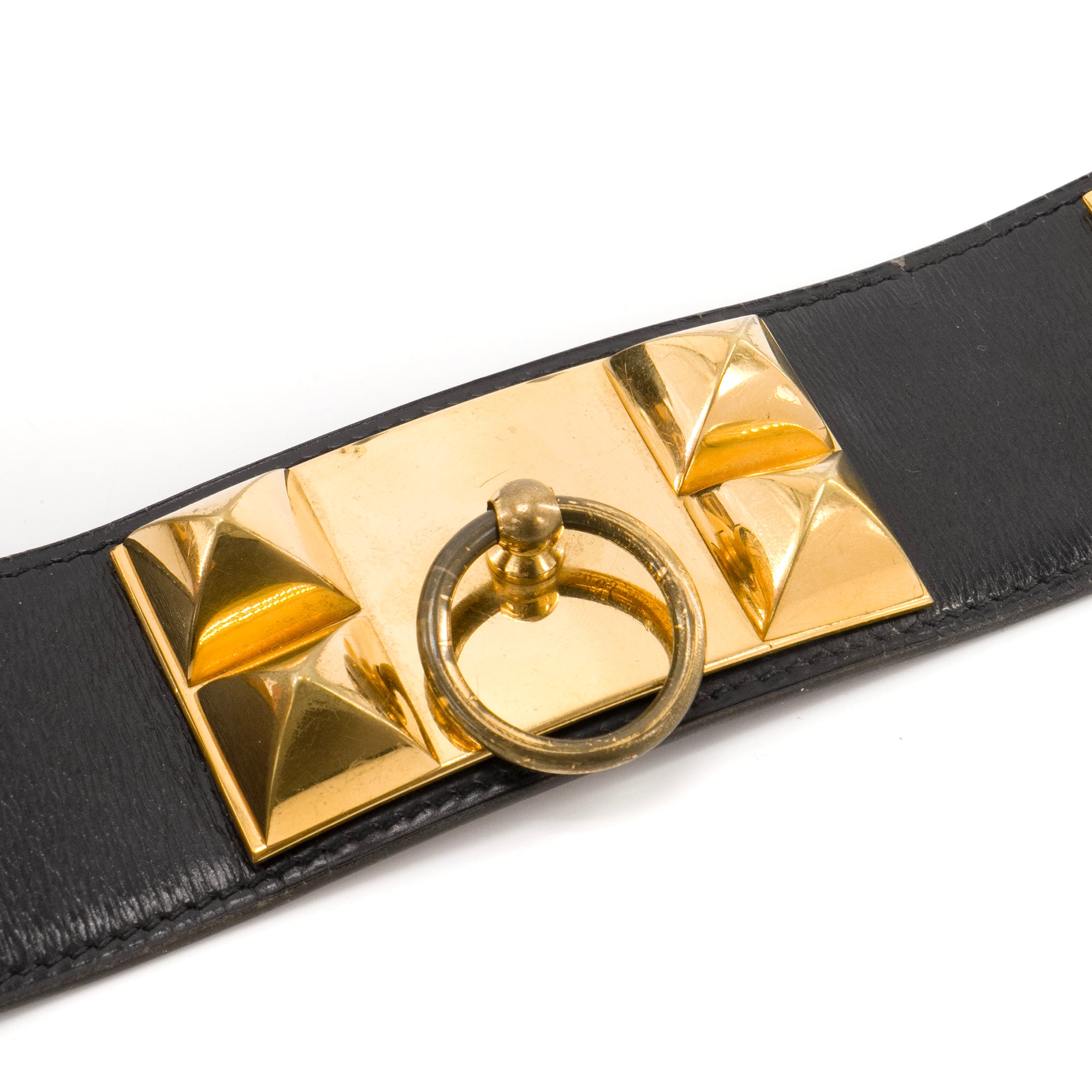 HERMÈS - Ceinture Collier de Chien Hermès en cuir noir (T80)