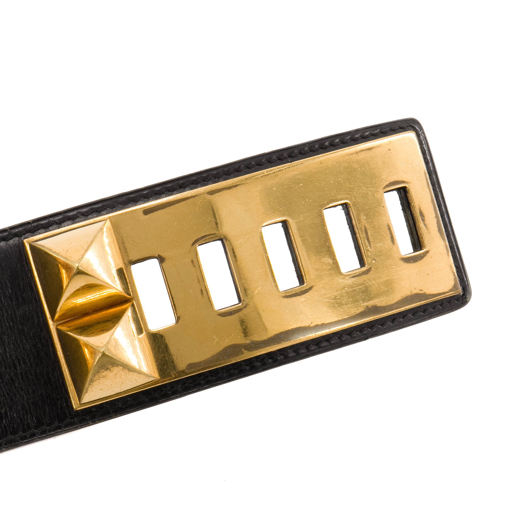 HERMÈS - Ceinture Collier de Chien Hermès en cuir noir (T80)